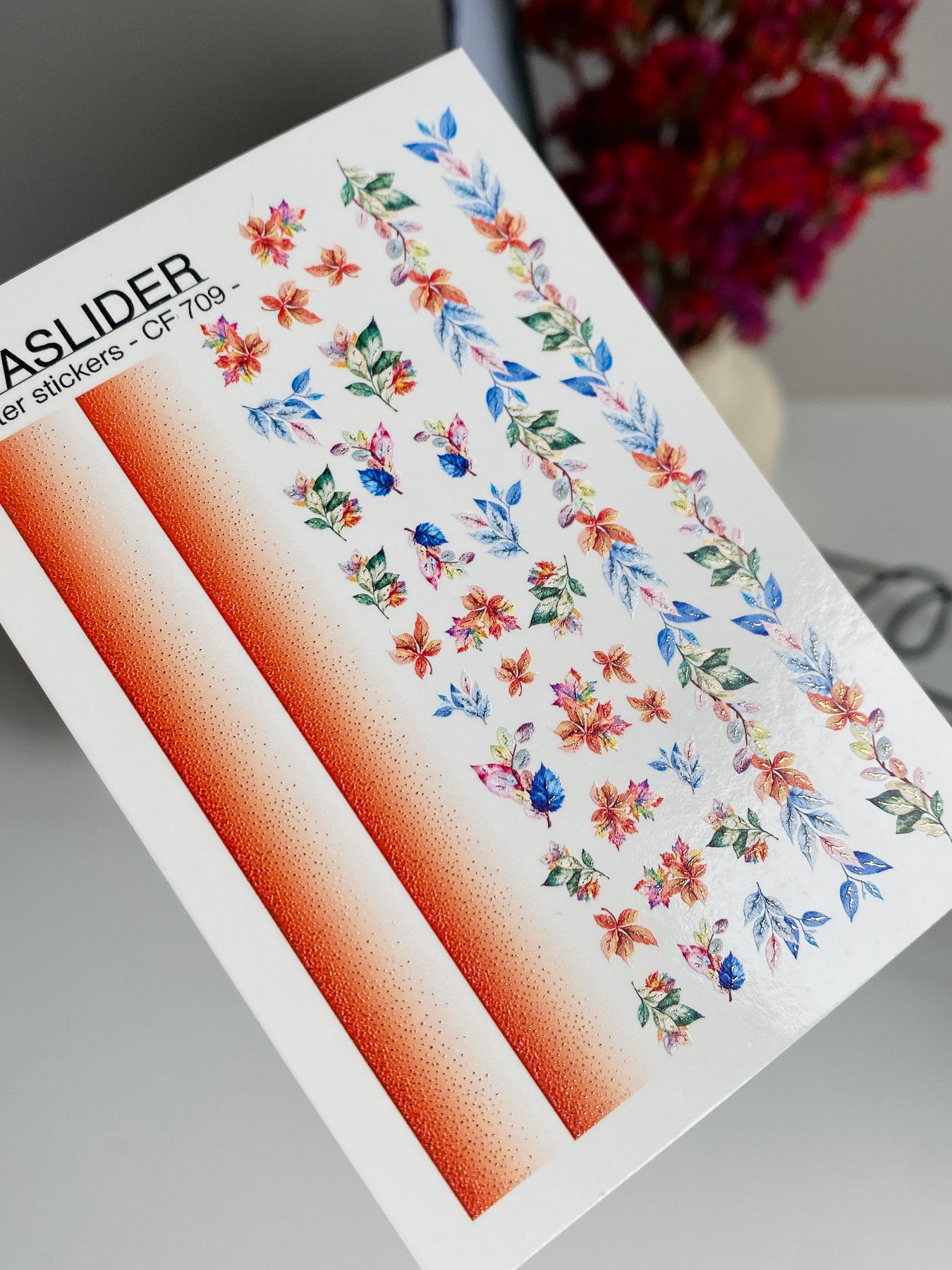Nagel Wasserabziehbild CF-709 | Wasserfolien Nagelabziehbilder | Herbst Farbverlauf und Florale Blätter