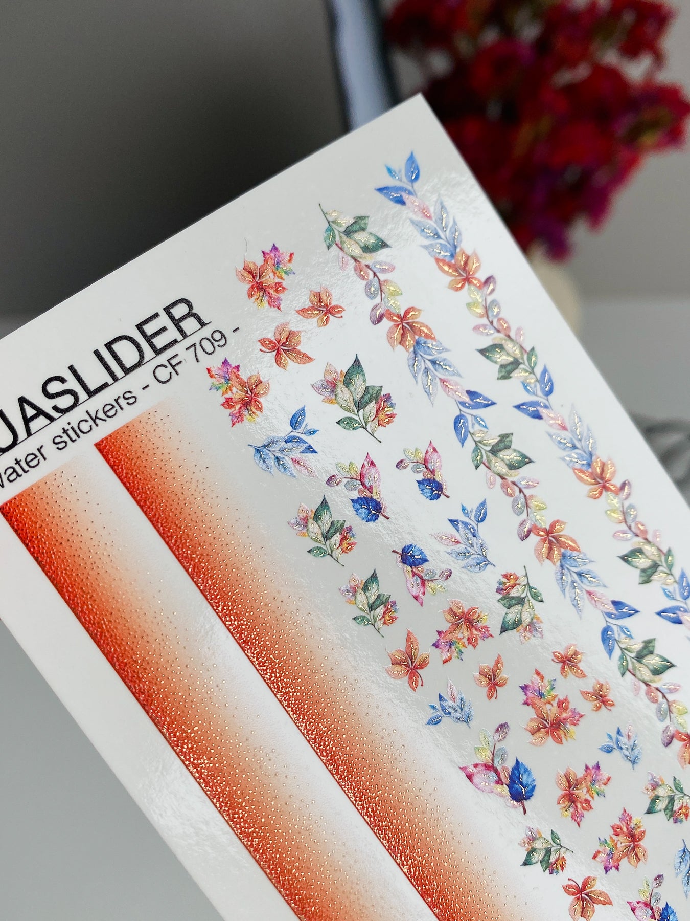 Nagel Wasserabziehbild CF-709 | Wasserfolien Nagelabziehbilder | Herbst Farbverlauf und Florale Blätter