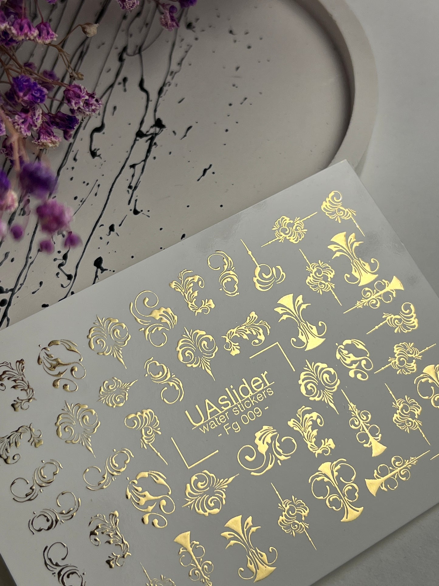 Adesivo para Unhas Fg-009 | Adesivos para Unhas com Deslizamento de Água Barroco com Folha de Ouro | Designs Ornamentais de Luxo