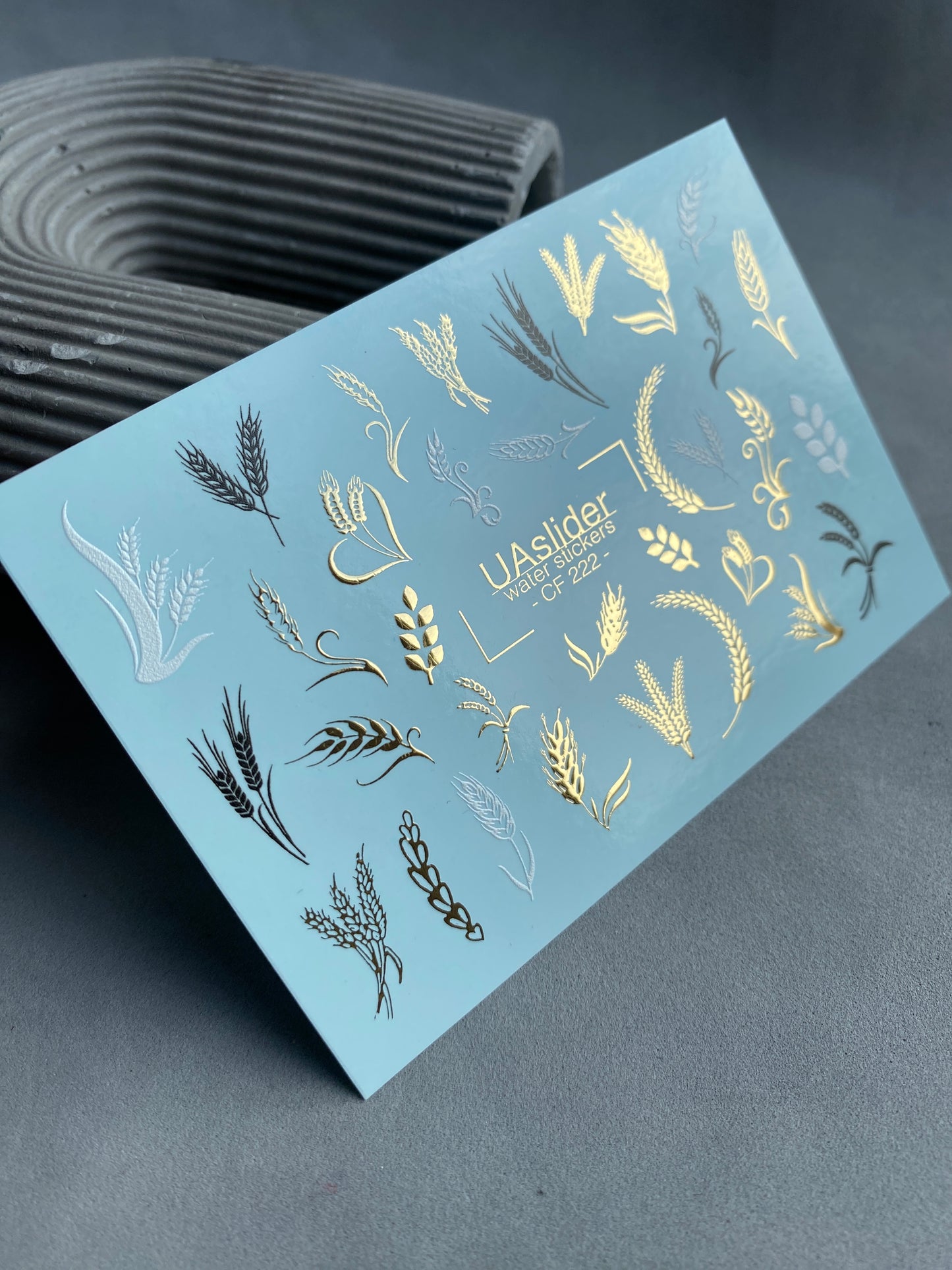 Nagel-Wasserabziehbild CF-222 | Botanische Wasserfolien-Nagelabziehbilder | Weizenähren & Goldfolie