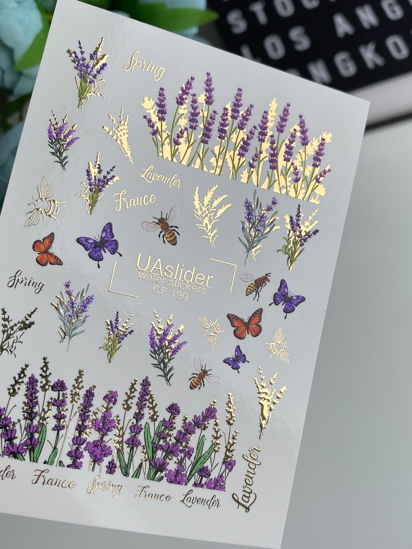 Nagel Wasserabziehbild CF-190 | Nagel Wasserabziehbilder | Lavendel, Bienen & Schmetterlinge