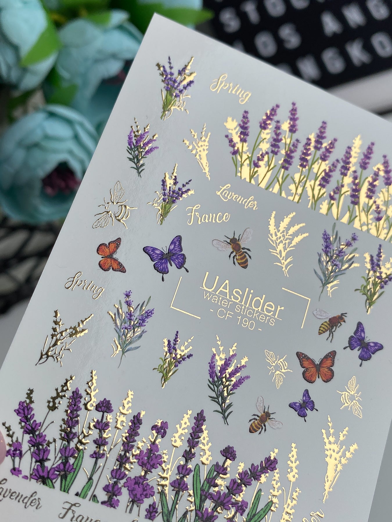 Nagel Wasserabziehbild CF-190 | Nagel Wasserabziehbilder | Lavendel, Bienen & Schmetterlinge