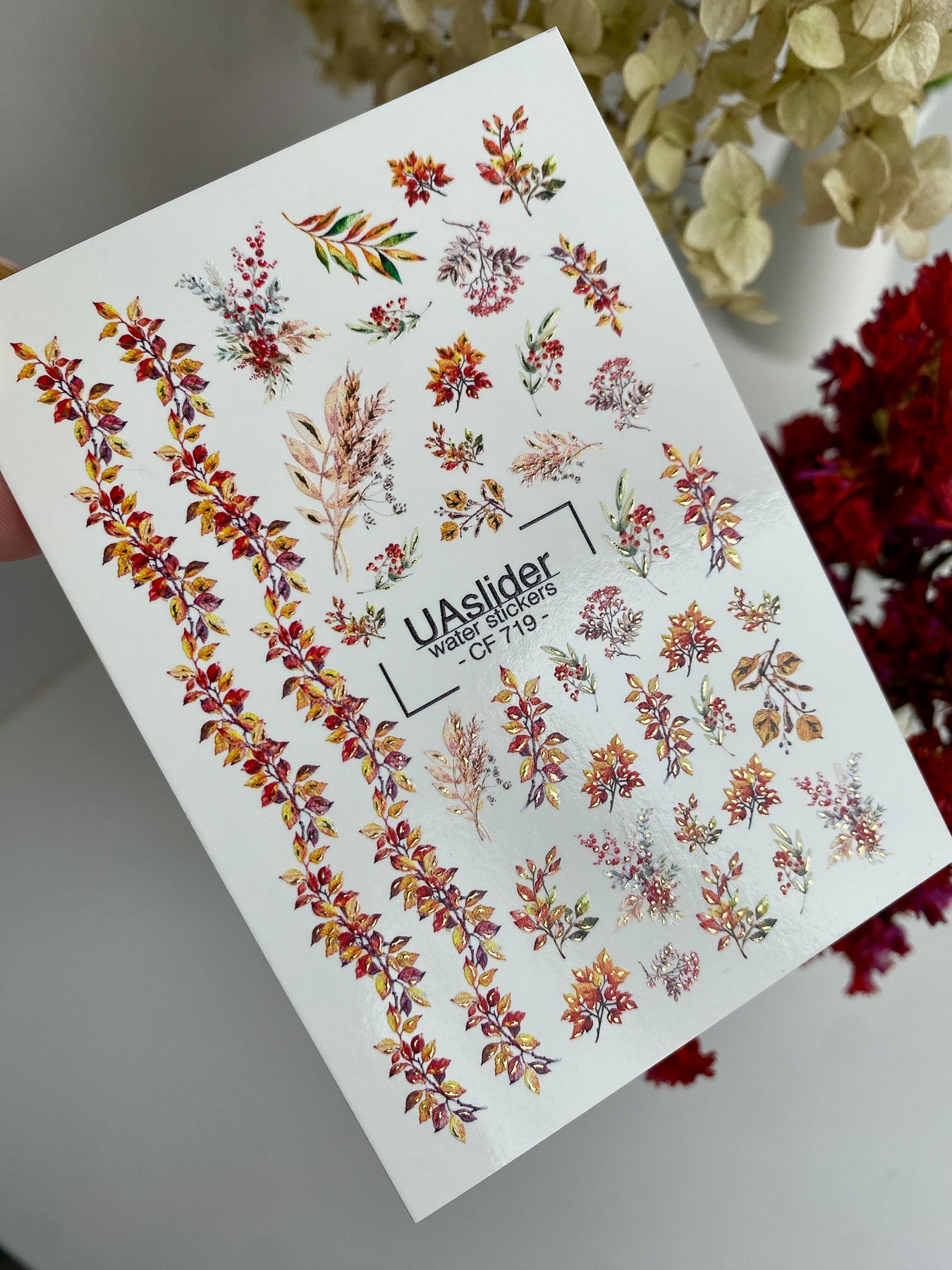 Nagel-Wasserabziehbild CF-719 | Wasserfolien-Nagelabziehbilder | Herbstblätter und Zweige mit saisonalen Akzenten