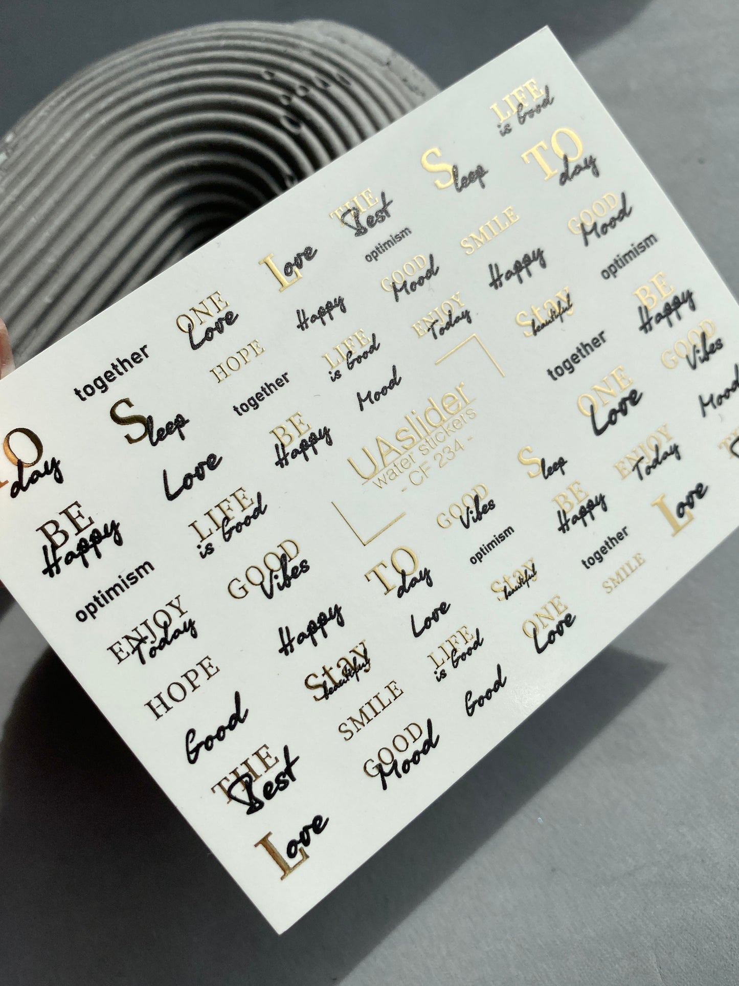 Nagel Wasserabziehbild CF-234 | Schriftzug Wasser-Schiebefolien Nagelabziehbilder | Positive Zitate & Goldene Details