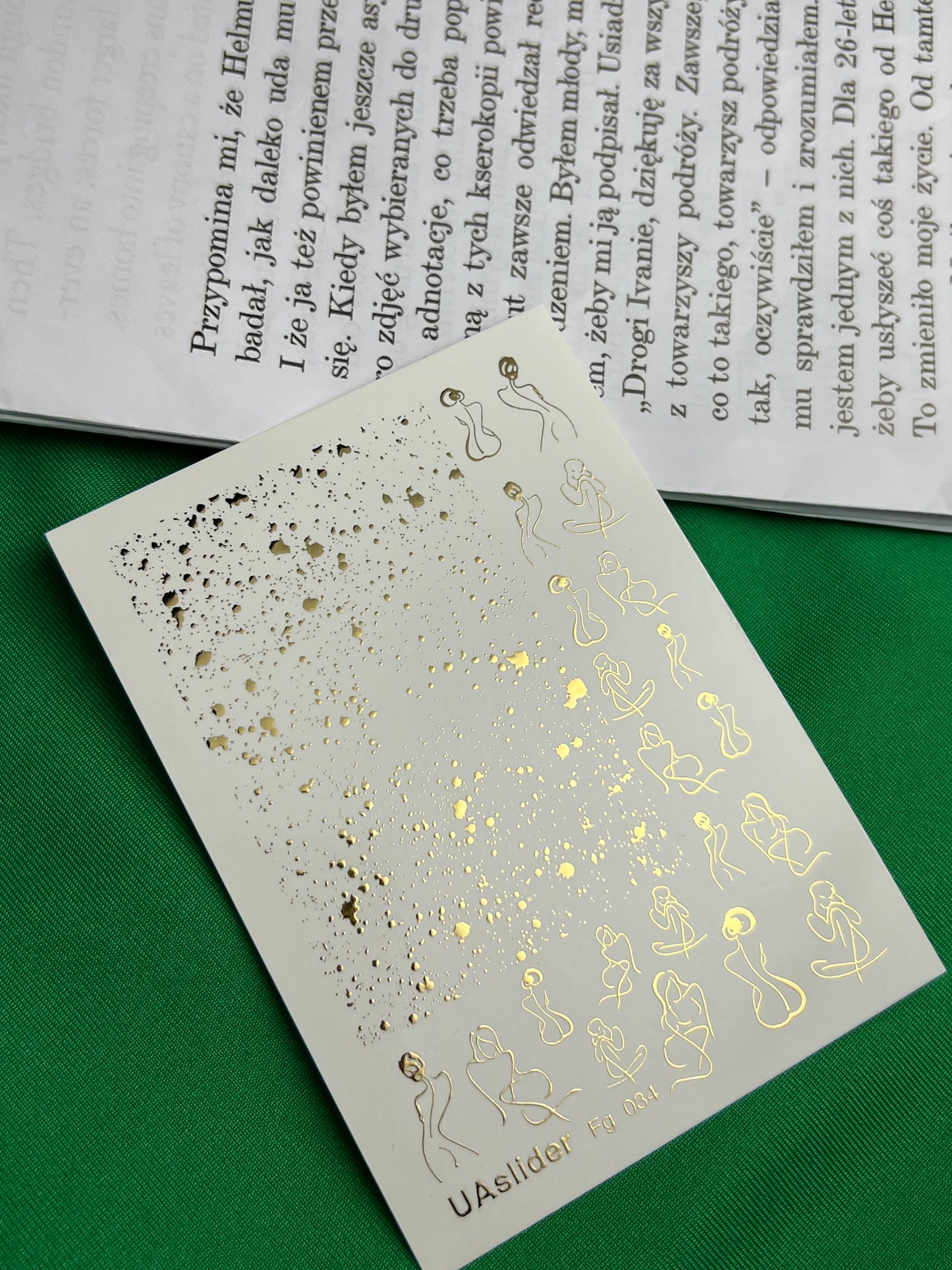 Nagel Wasserabziehbild Fg-034 | Abstrakte Frauensilhouette Nagel Wasserabziehbilder mit Goldspritzern | Moderne künstlerische Nagelkunst
