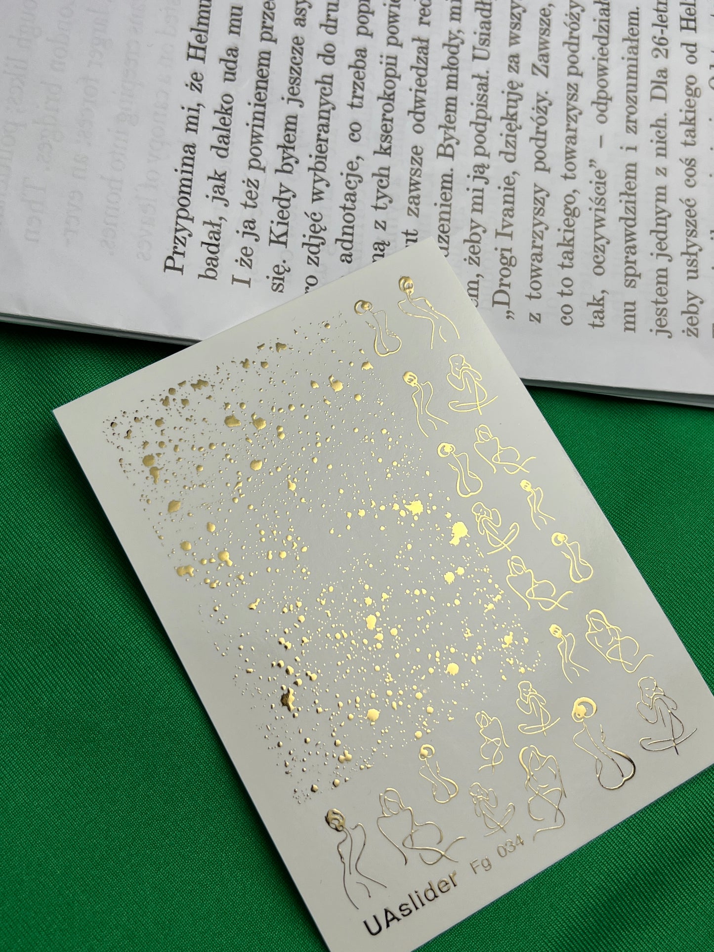 Nagel Wasserabziehbild Fg-034 | Abstrakte Frauensilhouette Nagel Wasserabziehbilder mit Goldspritzern | Moderne künstlerische Nagelkunst