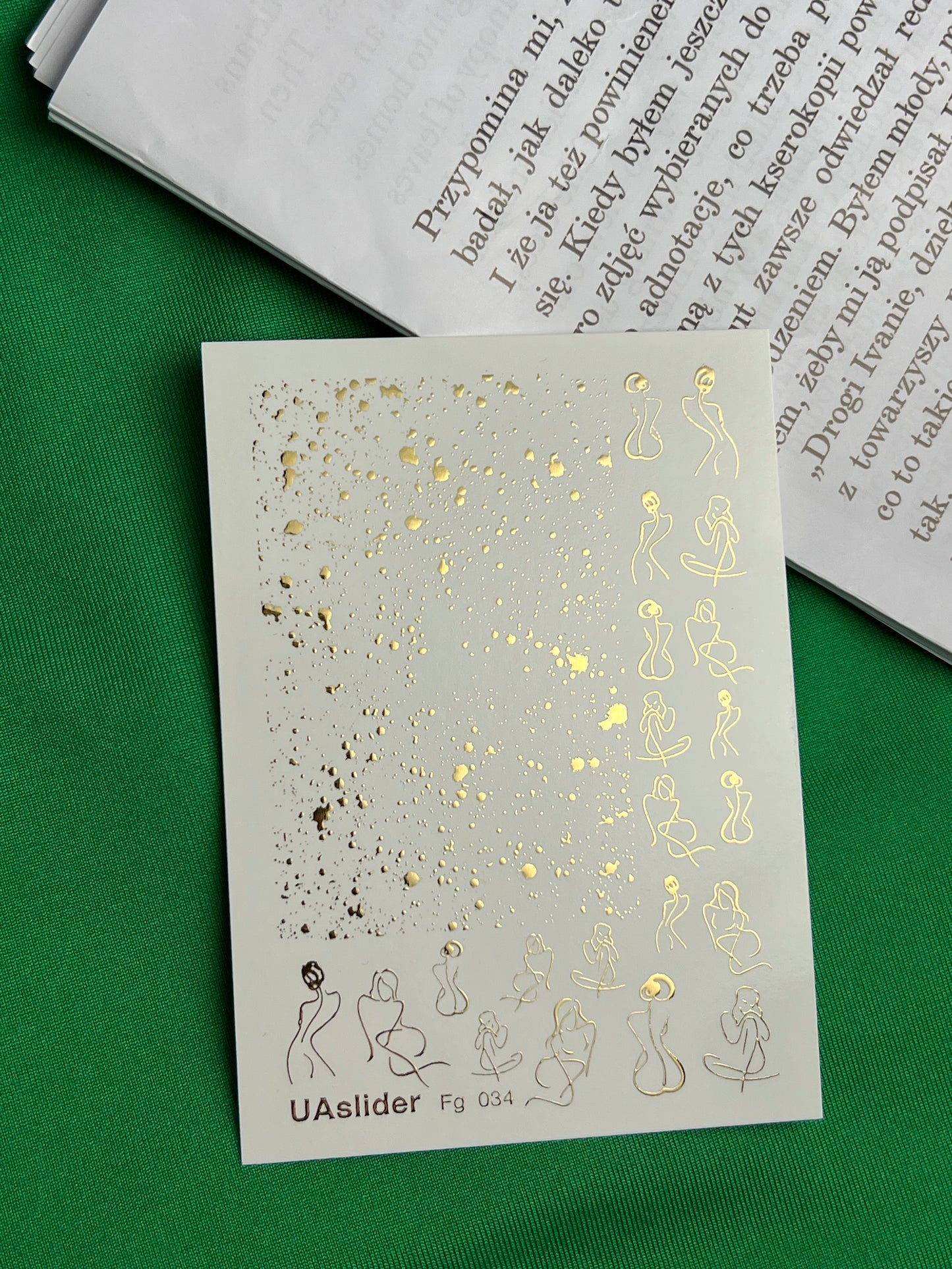 Nagel Wasserabziehbild Fg-034 | Abstrakte Frauensilhouette Nagel Wasserabziehbilder mit Goldspritzern | Moderne künstlerische Nagelkunst