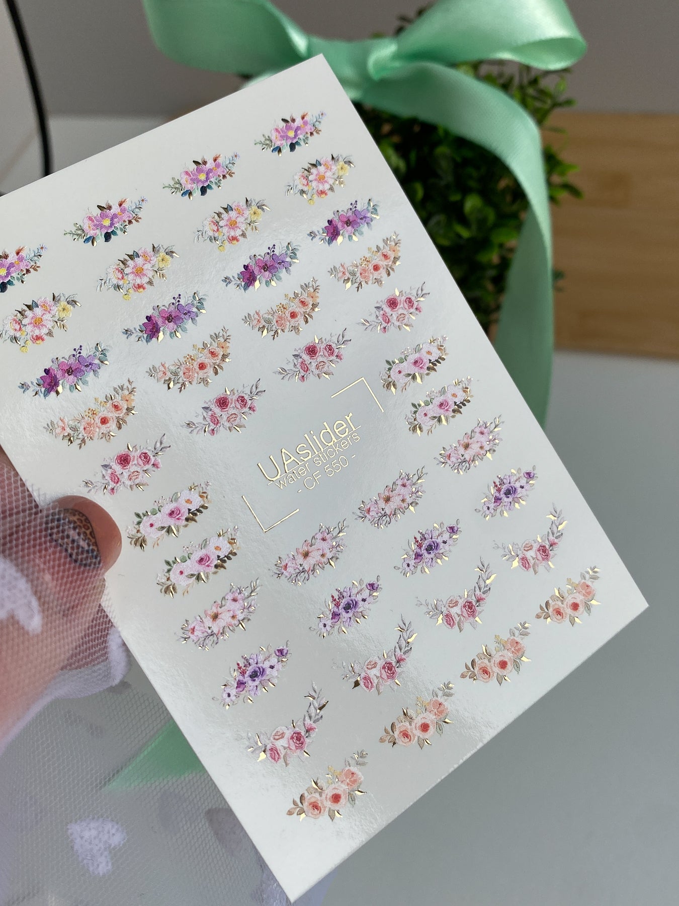 Nagel-Wasserabziehbild CF-550 | Blumenstrauß Nagelabziehbilder | Elegante Pastell-Wasseraufkleber