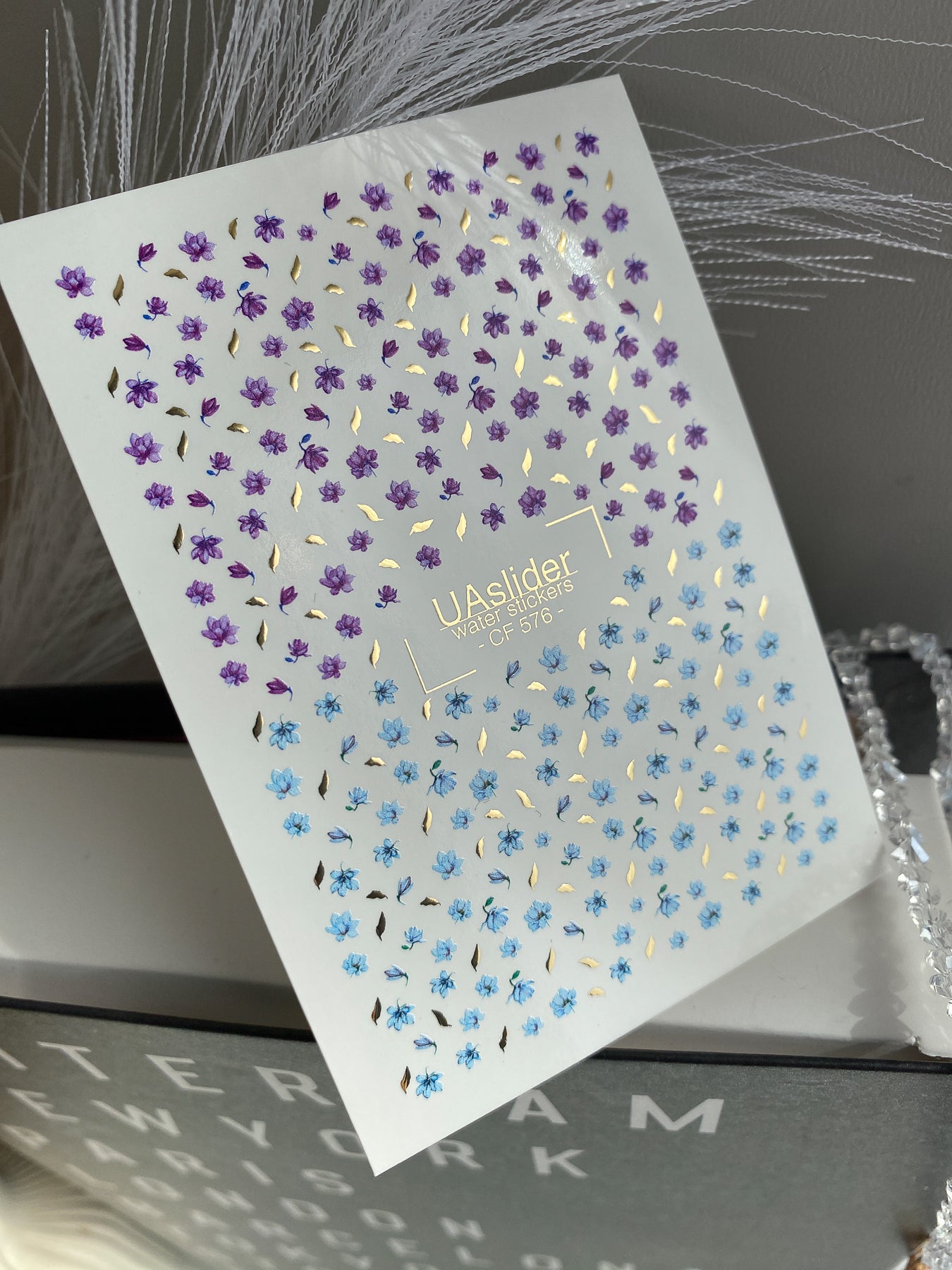 Nagel Wasserabziehbild CF-576 | Wasserfolien Nagelabziehbilder mit winzigen Blumen | Lila und blaue florale Nagelkunst
