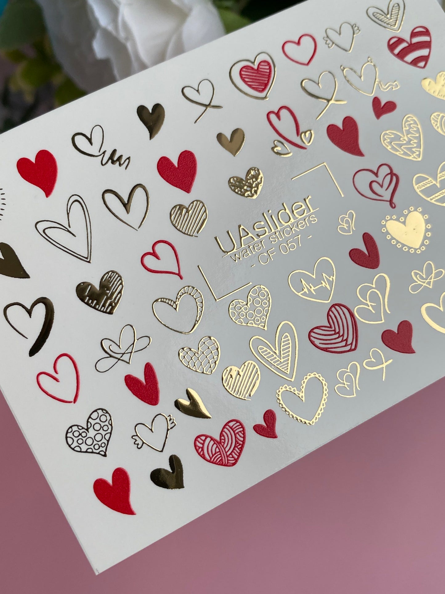 Nail Water Decal CF-057 | Heart Nail Water Decals | Red, Black & Gold Love Slider Designs