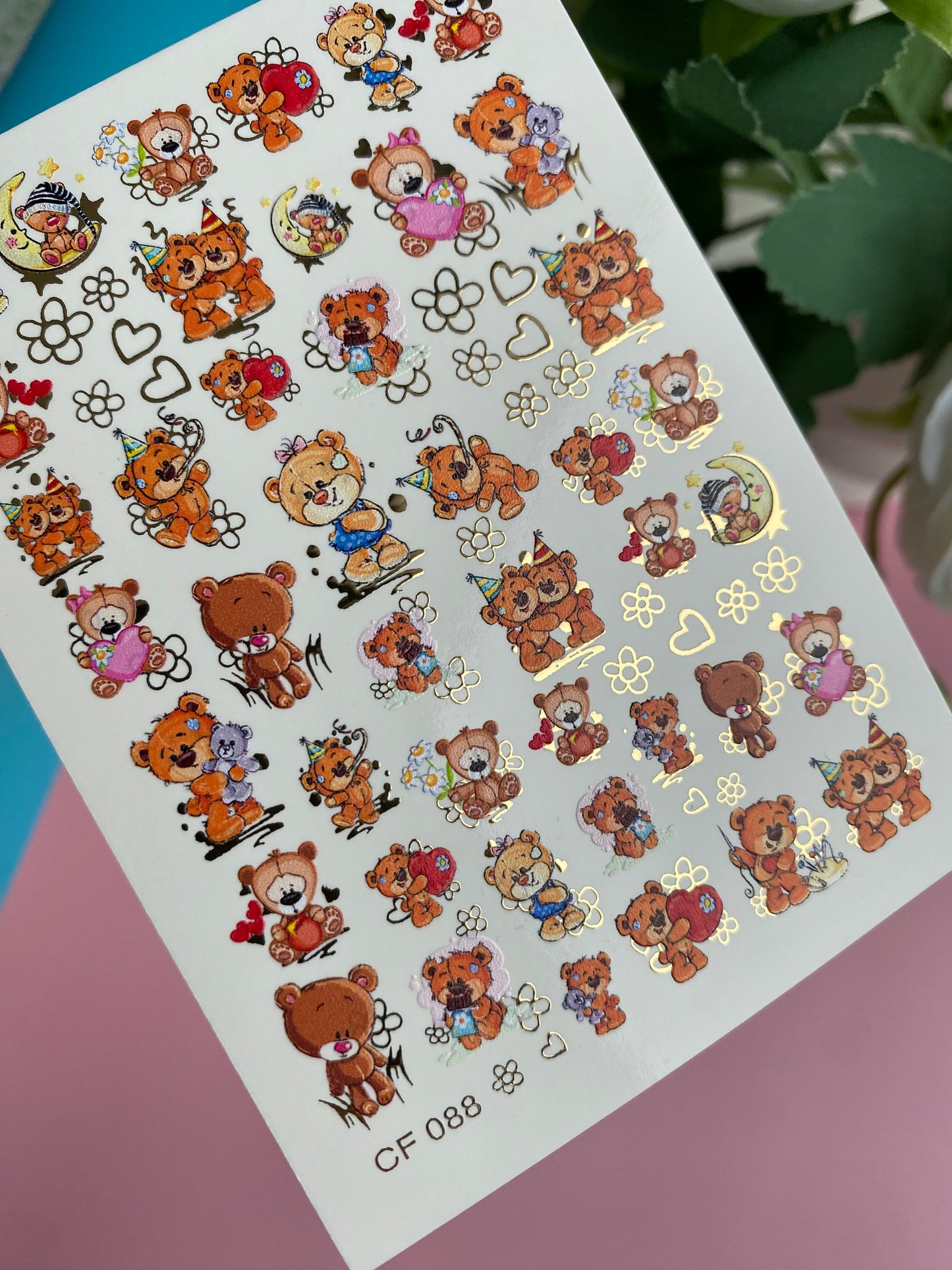 Nail Water Decal CF-088 | Cute Teddy Bear Water Slide Nail Decals | Birthday, Love & Sleepy Bears