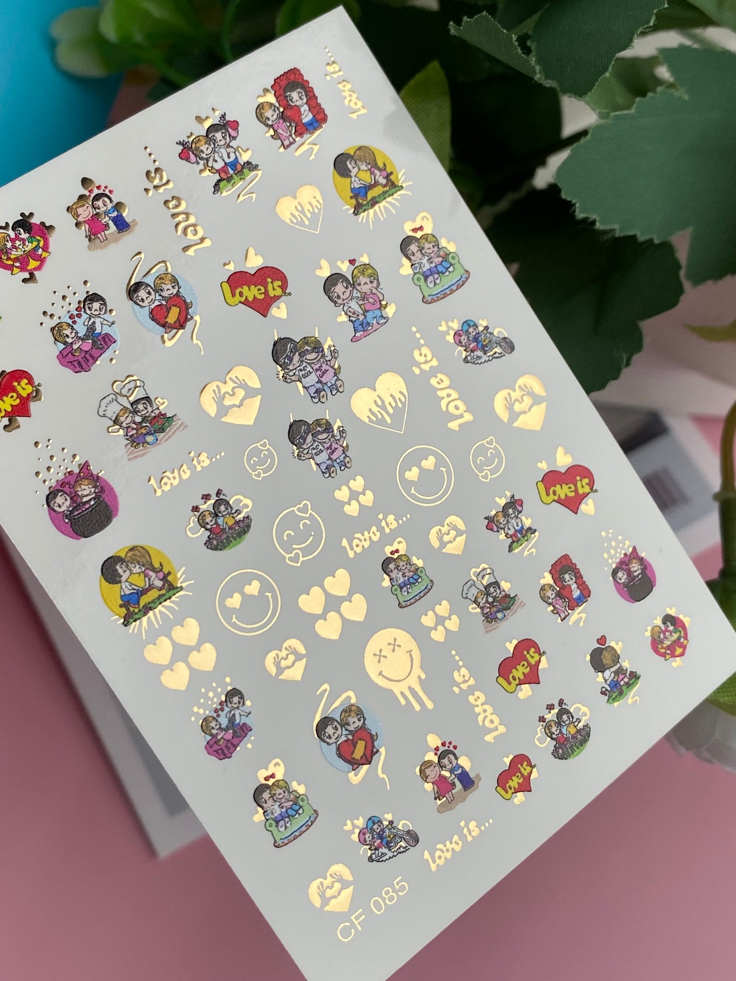 Nail Water Decal CF-085 | Love Is… Themed Water Slide Nail Decals | Cute Couples & Hearts
