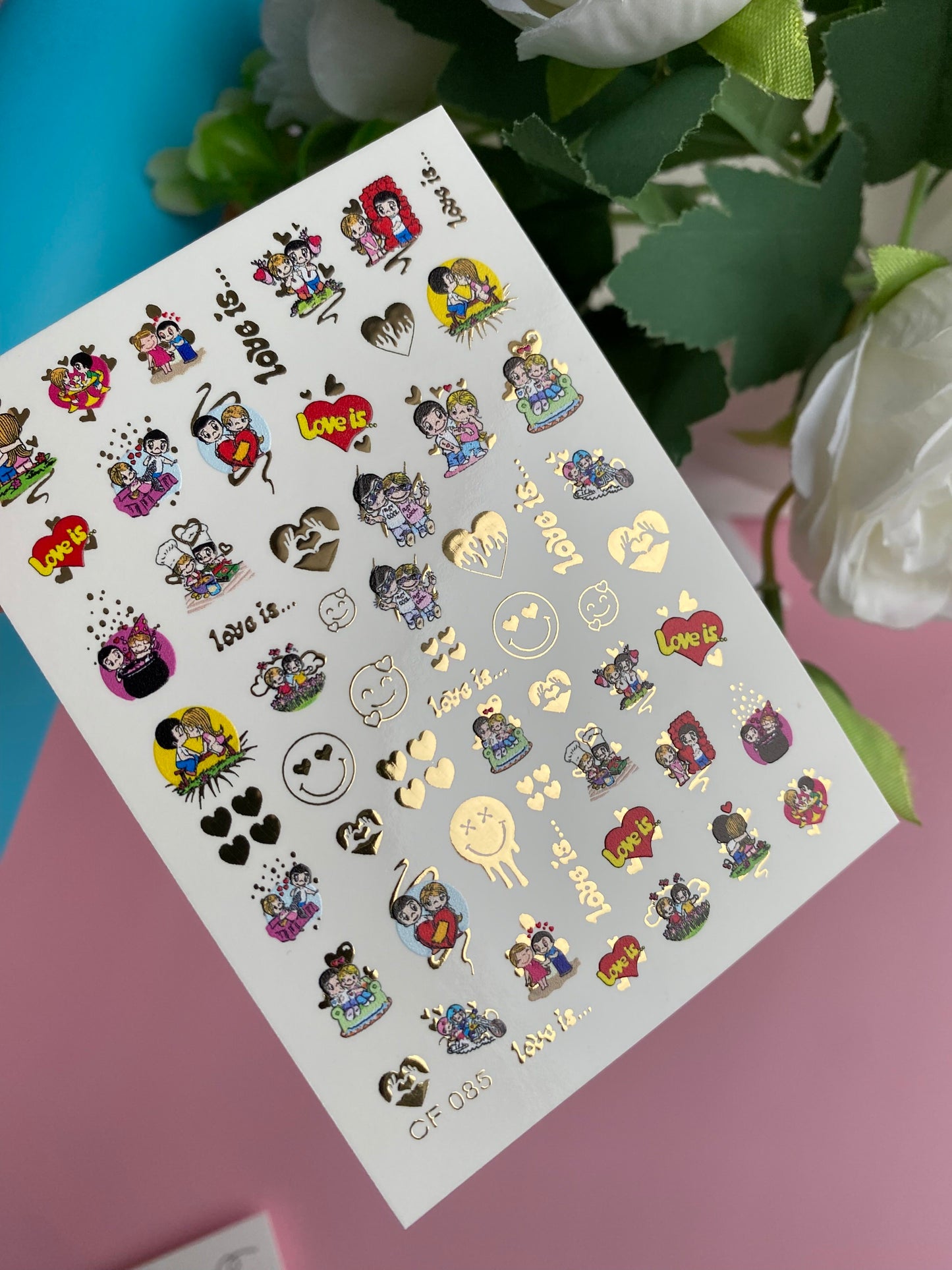 Nail Water Decal CF-085 | Love Is… Themed Water Slide Nail Decals | Cute Couples & Hearts