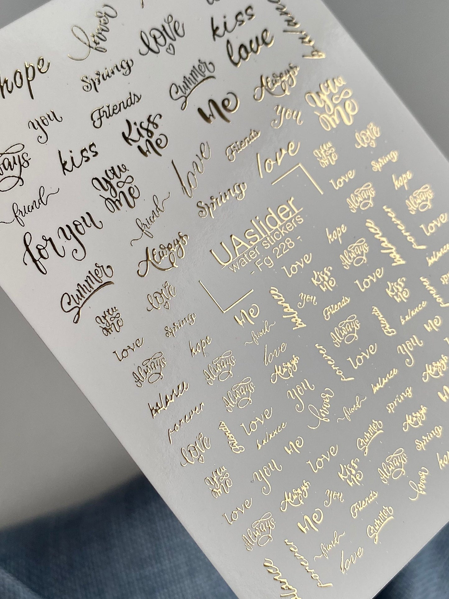 Nagel Wasserabziehbild Fg-228 | Wasserfolien Nagelabziehbilder | Goldfolie Liebe & Kuss Zitate