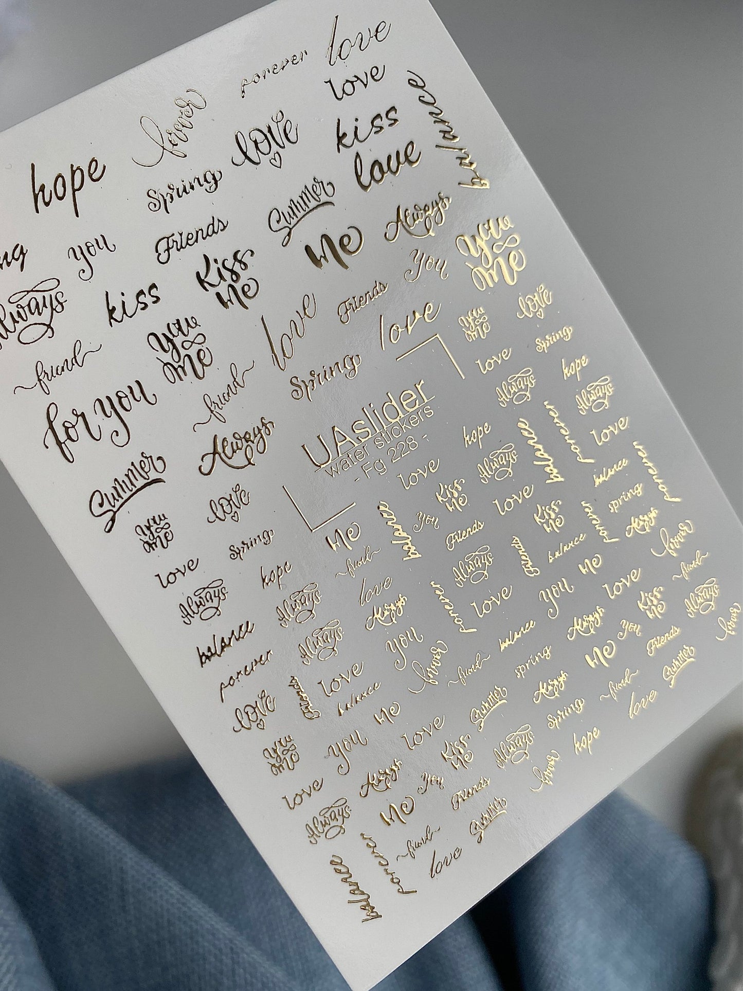 Nagel Wasserabziehbild Fg-228 | Wasserfolien Nagelabziehbilder | Goldfolie Liebe & Kuss Zitate