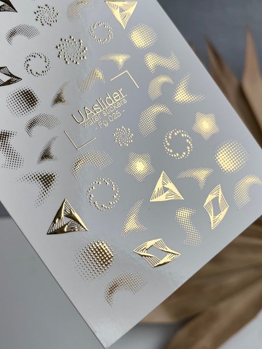 Nagel Water Decal Fg-025 | Abstracte Water Slide Nagel Decals met Goudfolie | Geometrische Vormen & Spiralen