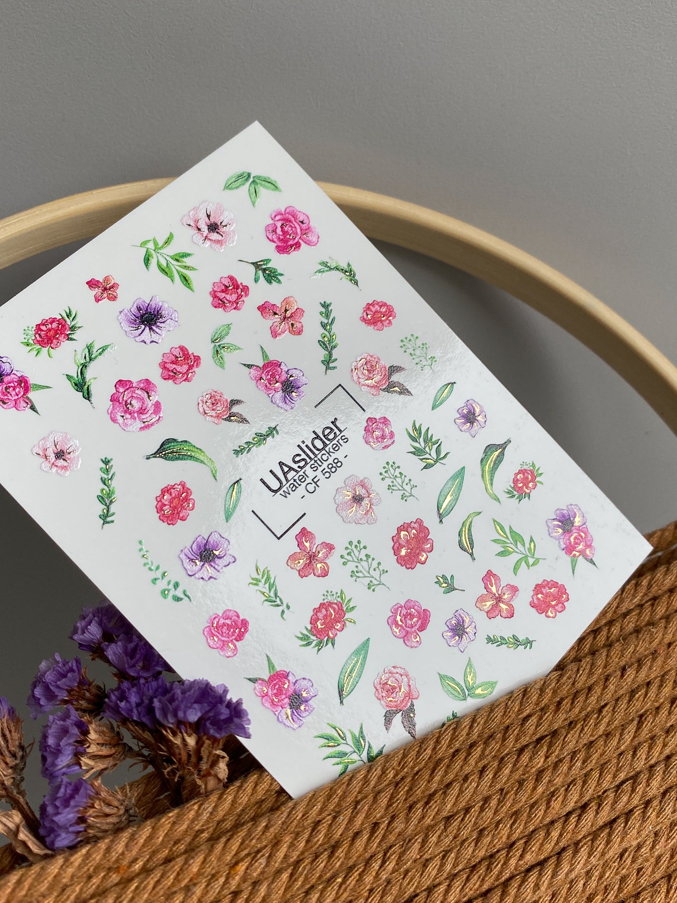 Nagel Wasserabziehbild CF-588 | Wasserabziehbilder für Nägel mit bunten Wildblumen und Blättern | Romantische florale Nagelsticker