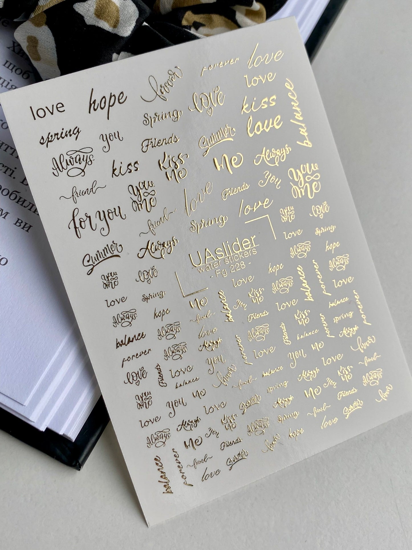 Nagel Wasserabziehbild Fg-228 | Wasserfolien Nagelabziehbilder | Goldfolie Liebe & Kuss Zitate