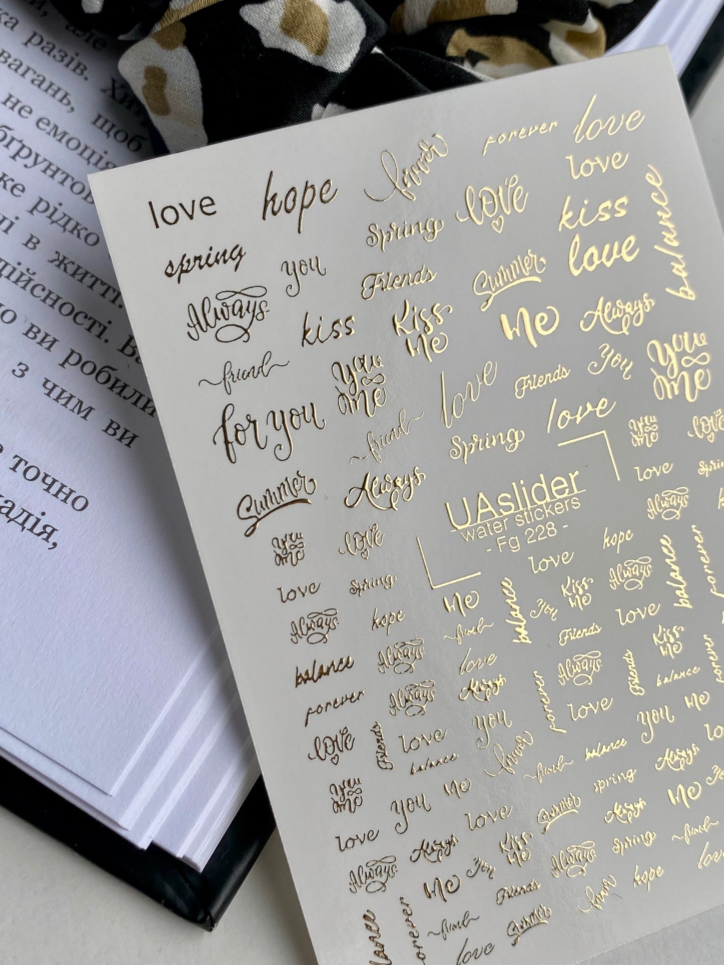 Nagel Wasserabziehbild Fg-228 | Wasserfolien Nagelabziehbilder | Goldfolie Liebe & Kuss Zitate