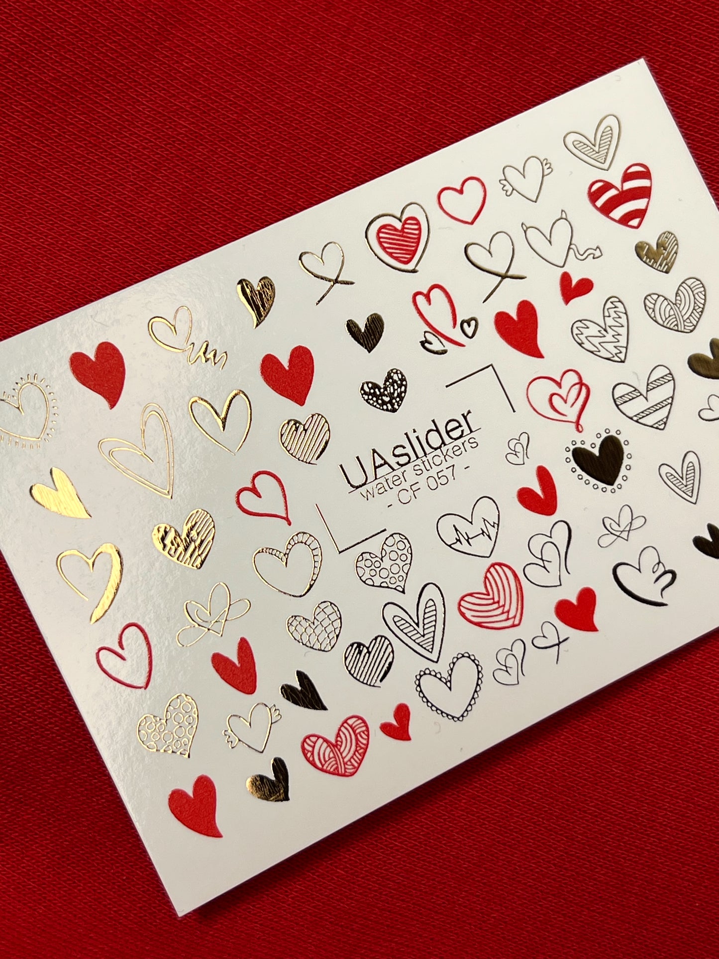 Nail Water Decal CF-057 | Heart Nail Water Decals | Red, Black & Gold Love Slider Designs