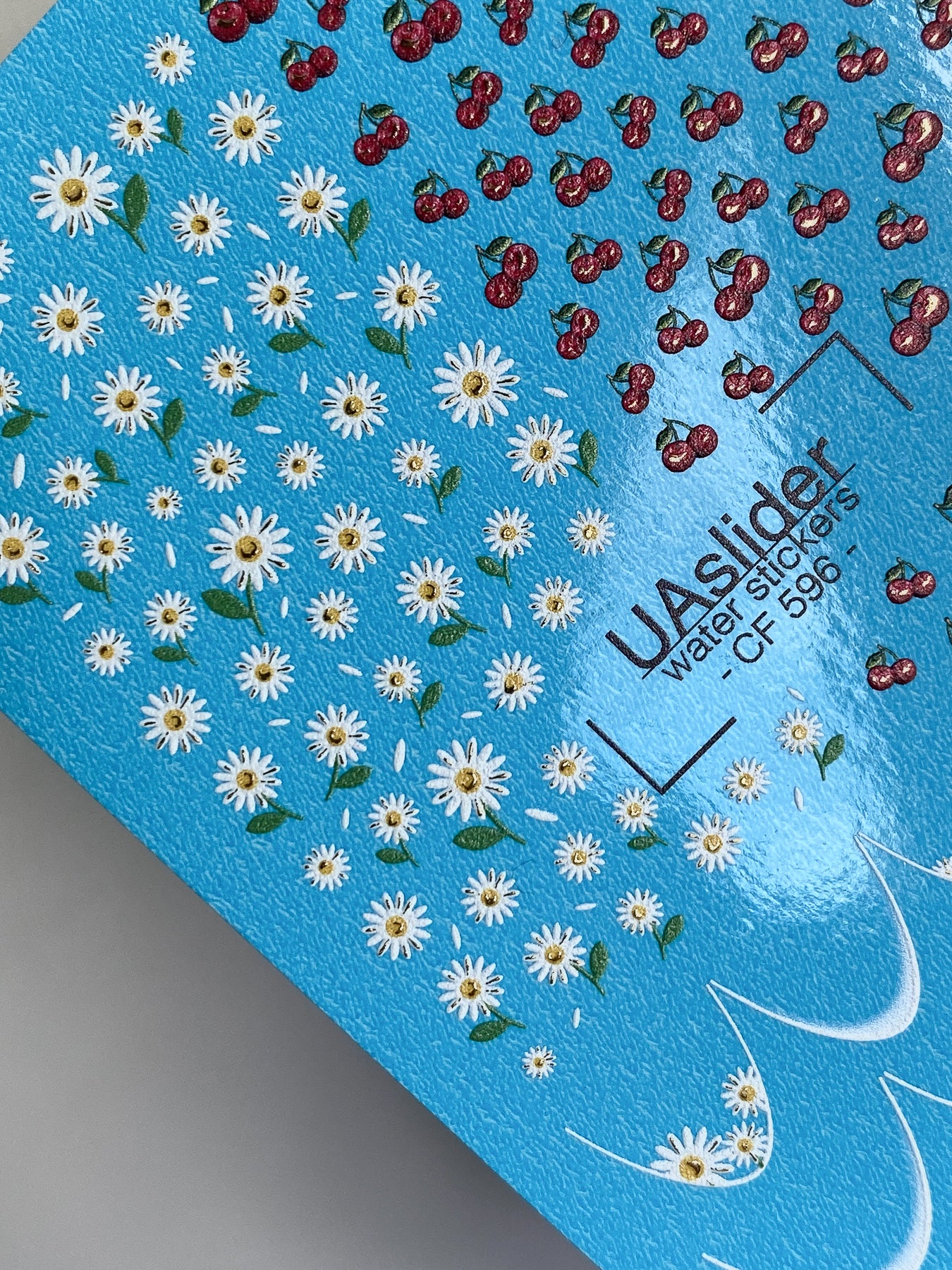 Nagel Wasserabziehbild CF-596 | Kirsch- & Gänseblümchen Wasser-Schiebefolien Nagelabziehbilder | Sommer Französische Nagelaufkleber