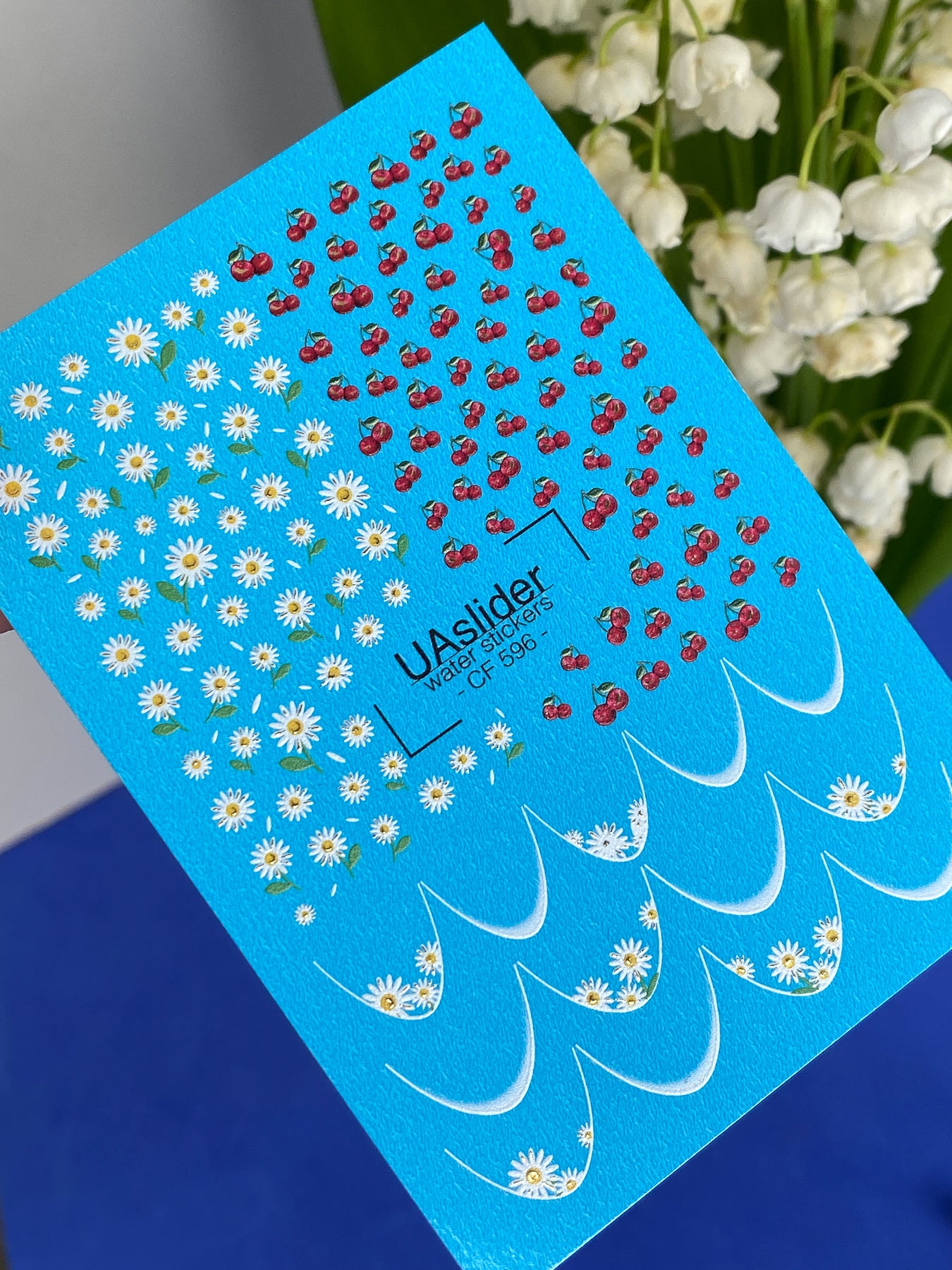 Nagel Wasserabziehbild CF-596 | Kirsch- & Gänseblümchen Wasser-Schiebefolien Nagelabziehbilder | Sommer Französische Nagelaufkleber