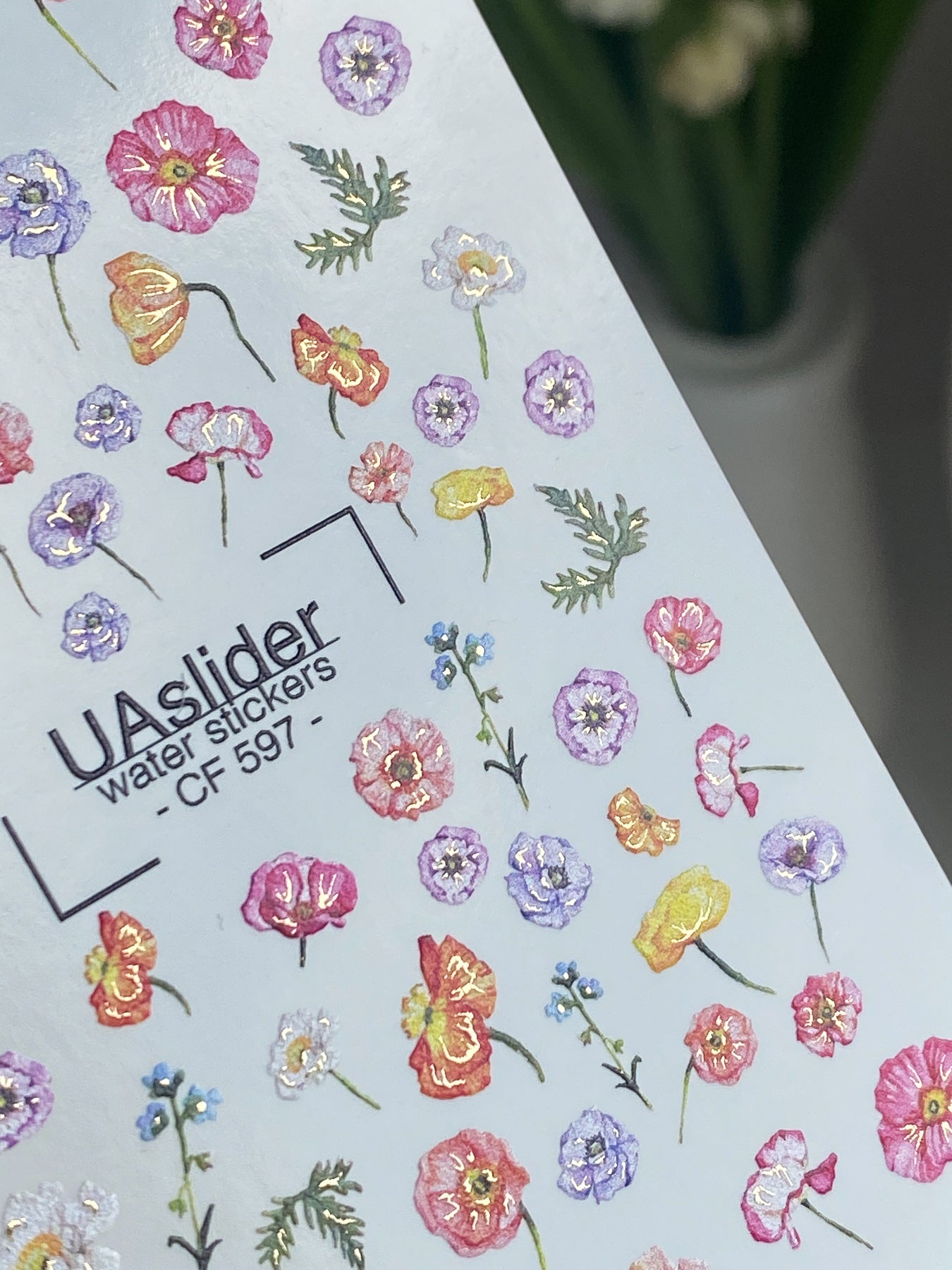 Nagel Wasserabziehbild CF-597 | Bunte Wildblumen Wasserfolien Nagelabziehbilder | Frühlingsblumen Nagelsticker