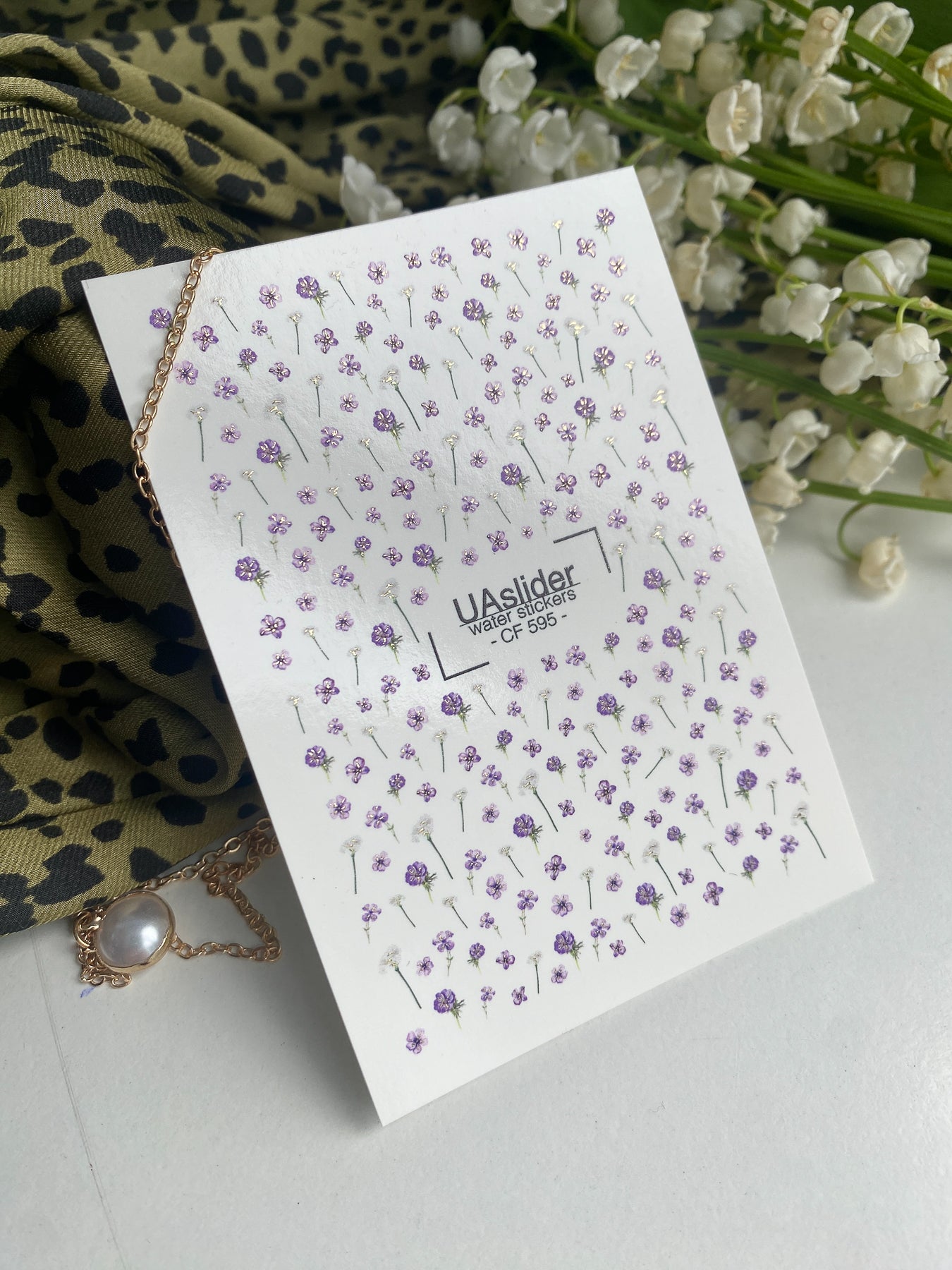 Nagel Wasserabziehbild CF-595 | Lavendelblüten Wasserabzieh-Nagelaufkleber | Kleine lila florale Nageltattoos