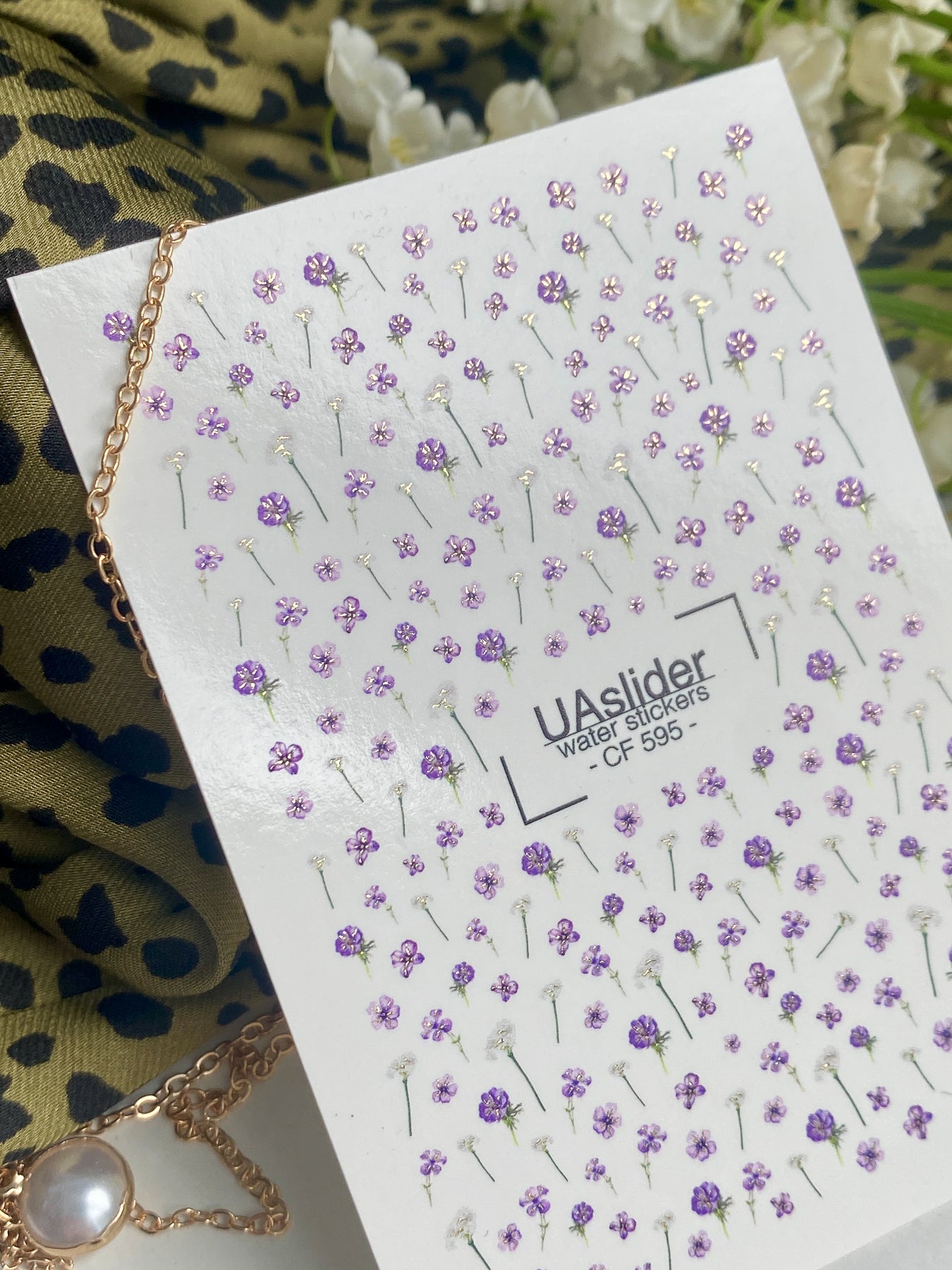 Nagel Wasserabziehbild CF-595 | Lavendelblüten Wasserabzieh-Nagelaufkleber | Kleine lila florale Nageltattoos