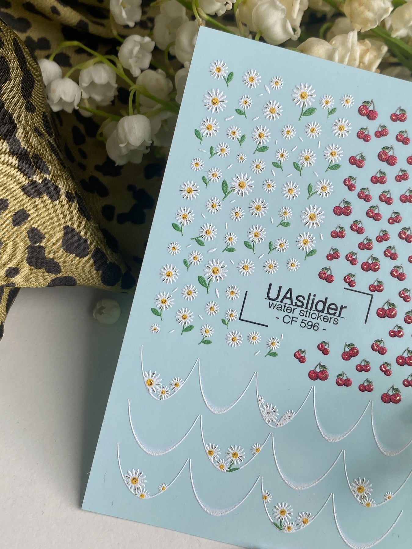 Nagel Wasserabziehbild CF-596 | Kirsch- & Gänseblümchen Wasser-Schiebefolien Nagelabziehbilder | Sommer Französische Nagelaufkleber