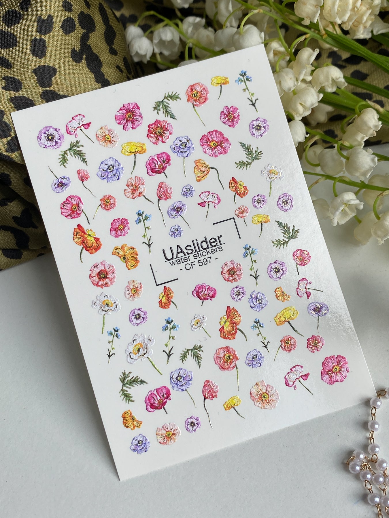 Nagel Wasserabziehbild CF-597 | Bunte Wildblumen Wasserfolien Nagelabziehbilder | Frühlingsblumen Nagelsticker