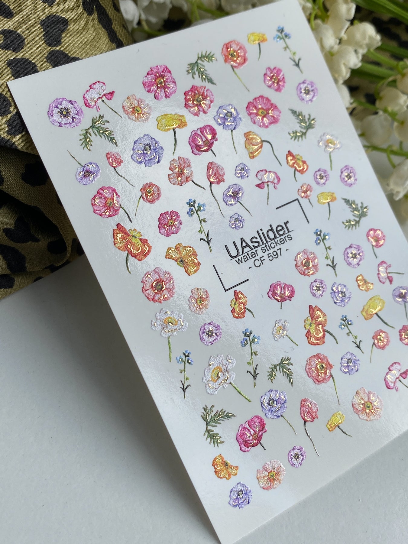 Nagel Wasserabziehbild CF-597 | Bunte Wildblumen Wasserfolien Nagelabziehbilder | Frühlingsblumen Nagelsticker