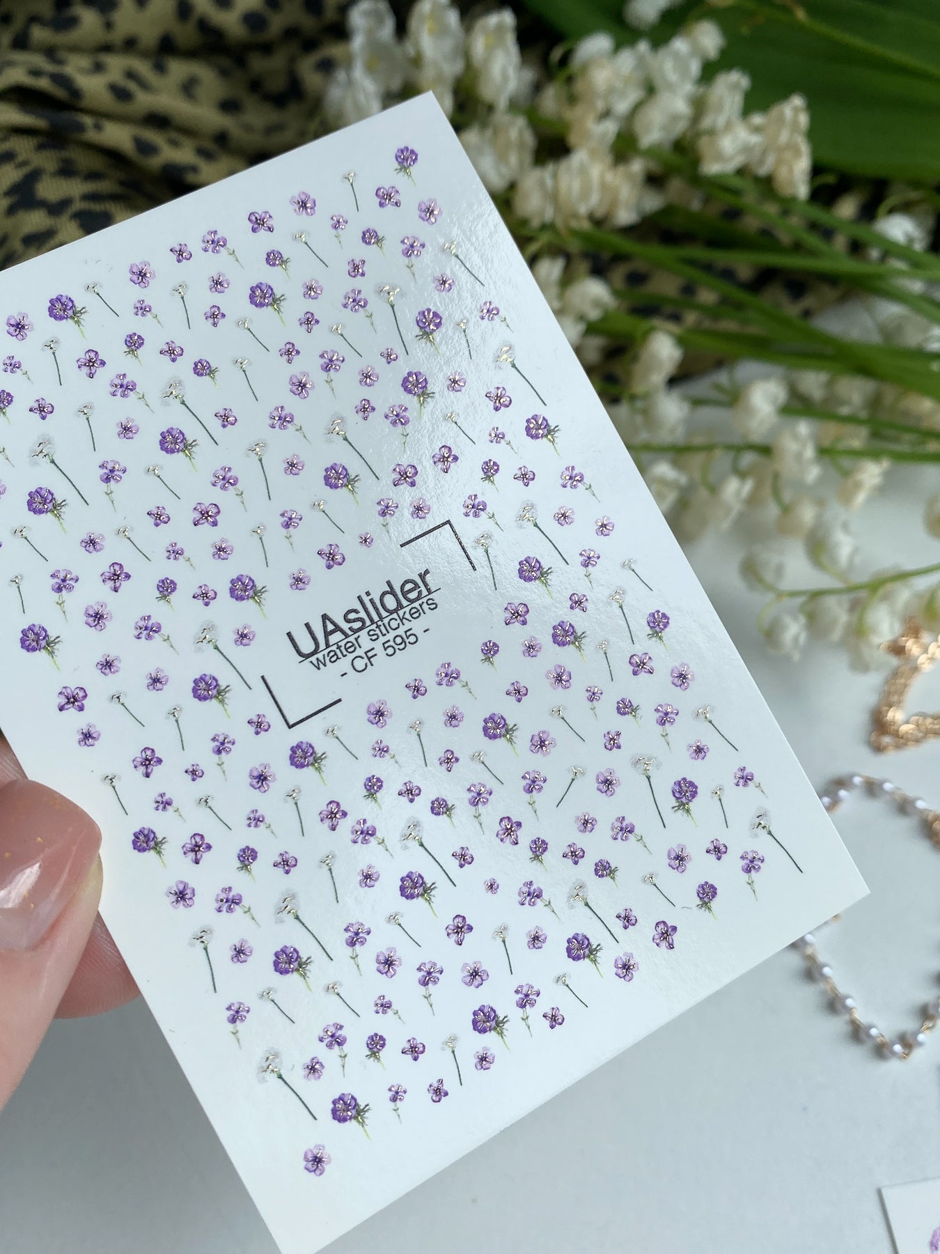 Nagel Wasserabziehbild CF-595 | Lavendelblüten Wasserabzieh-Nagelaufkleber | Kleine lila florale Nageltattoos