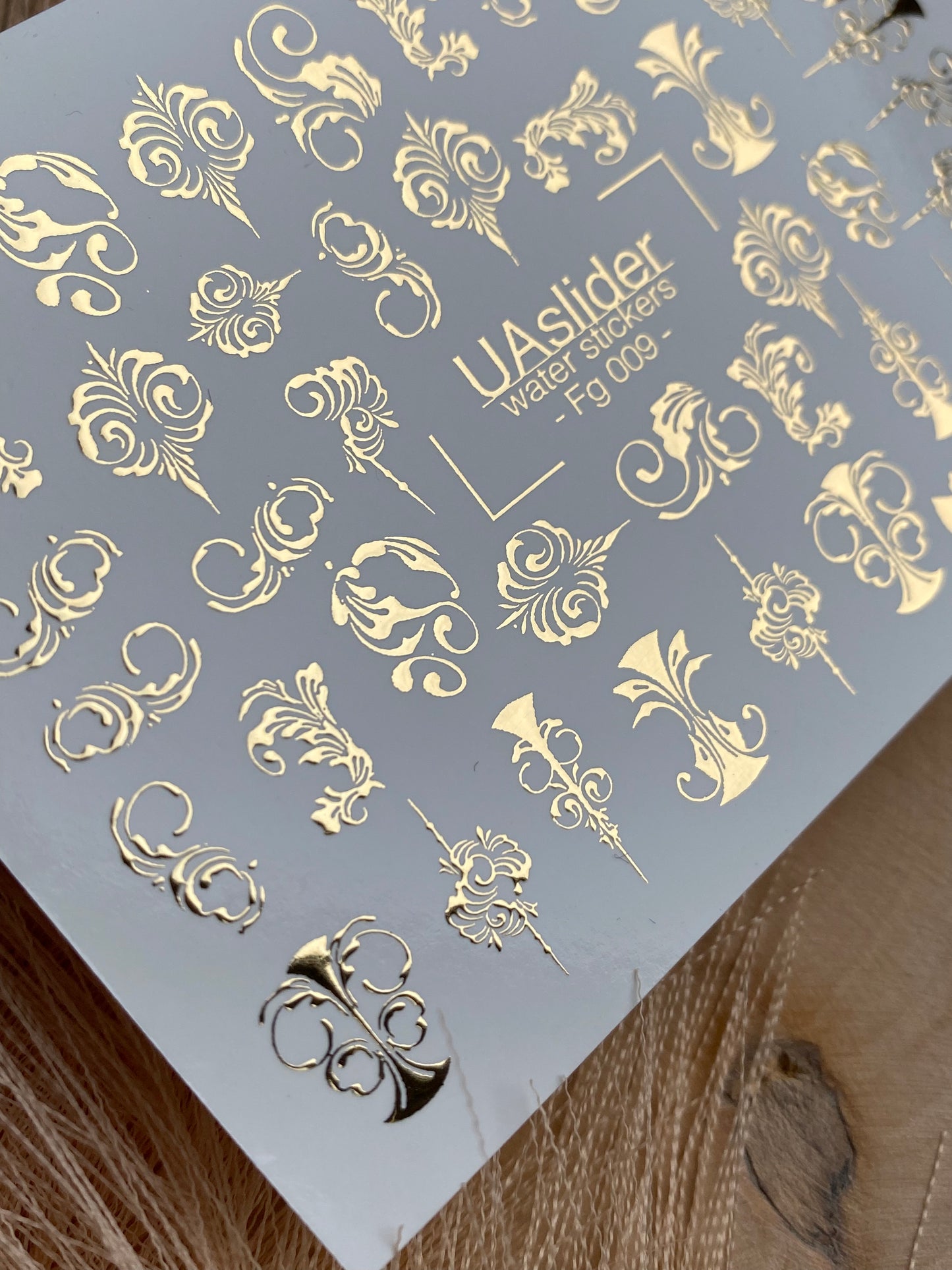 Adesivo para Unhas Fg-009 | Adesivos para Unhas com Deslizamento de Água Barroco com Folha de Ouro | Designs Ornamentais de Luxo