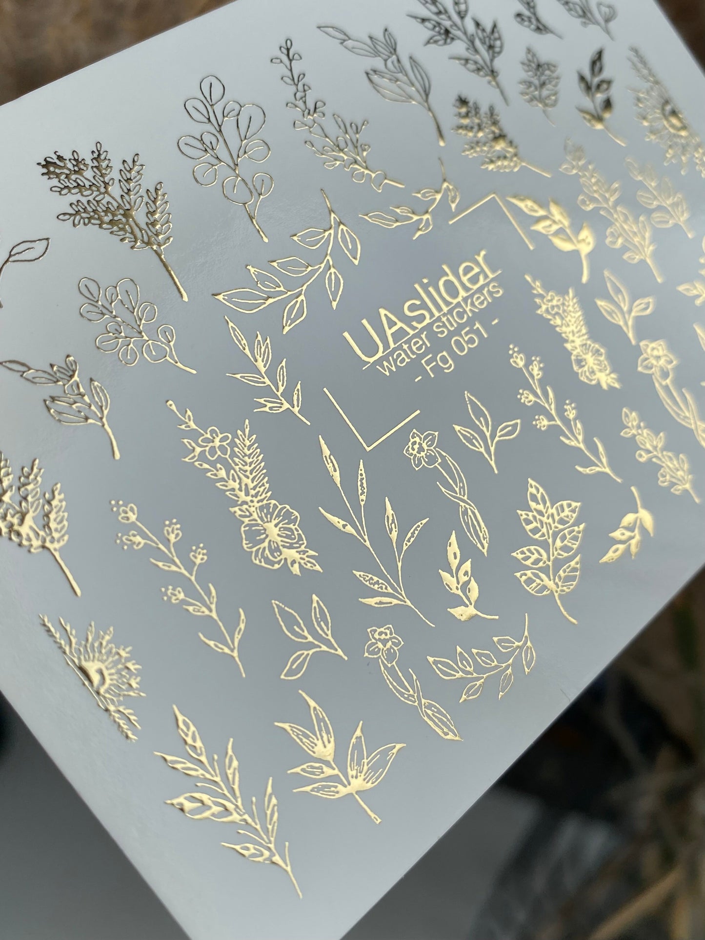 Nagel Wasserabziehbild Fg-051 | Wasserfolien Nagelaufkleber Gold Botanisch | Florale Zweige und Blätter Nagelkunst