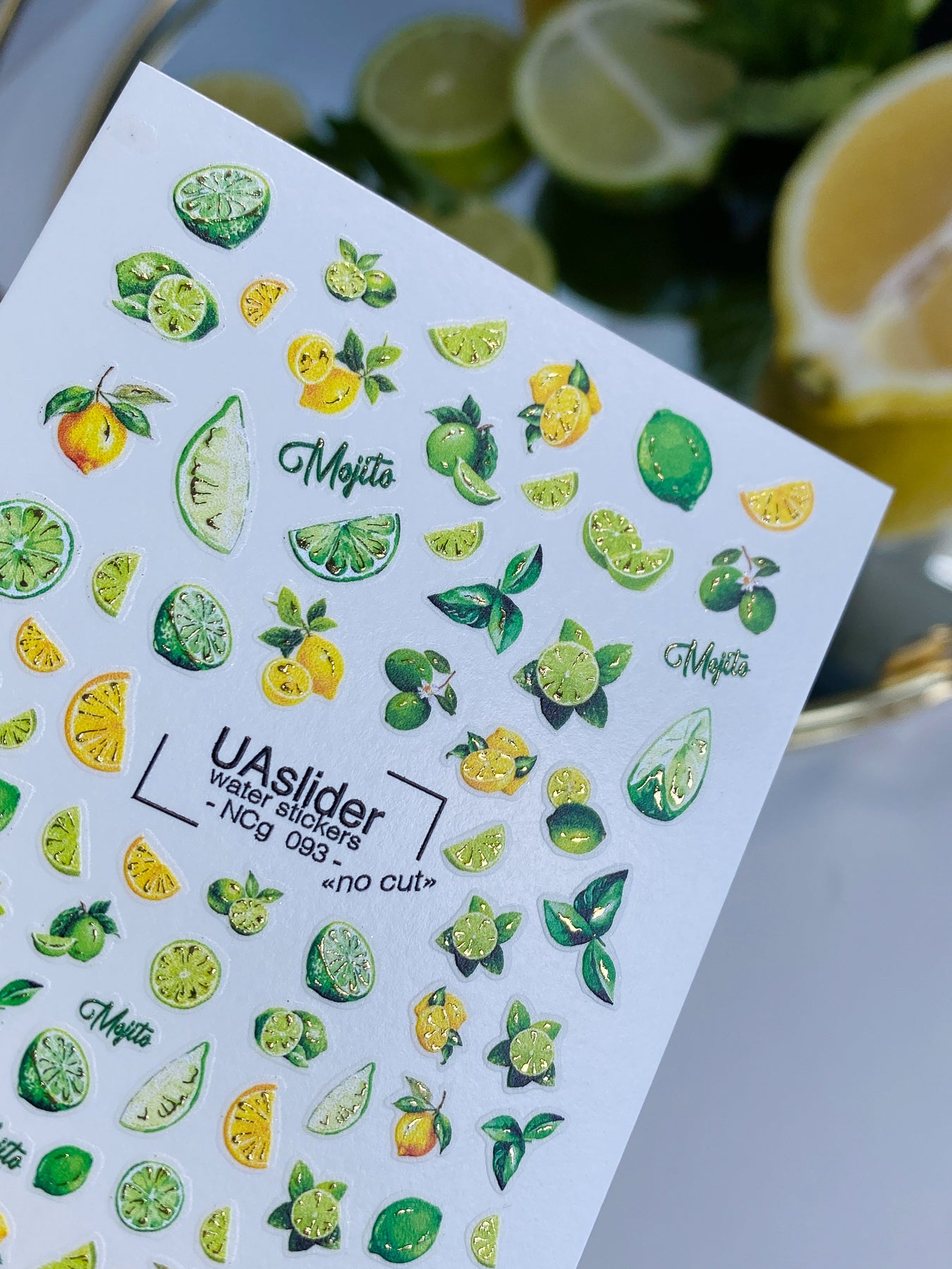 Nagel Wasserabziehbild NCg-093 | Wasserfolien Nagelabziehbilder Zitrus und Minze | Mojito Inspirierte Nagelkunst