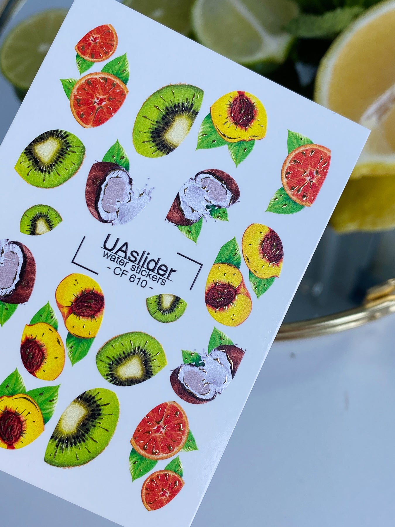 Nagel Wasserabziehbild CF-610 | Tropische Frucht Wasserfolien Nagelabziehbilder | Kiwi, Kokosnuss & Zitrus Nagelkunst