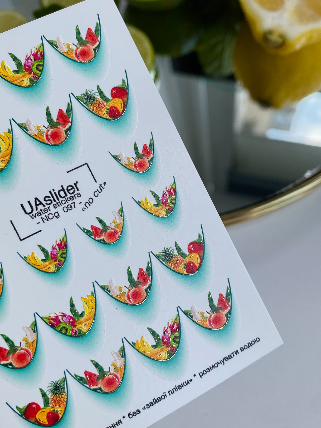 Nagel Wasserabziehbild NCg-097 | Wasserfolien Nagelabziehbilder Obst Französisches Design | Tropische Nagelkunst