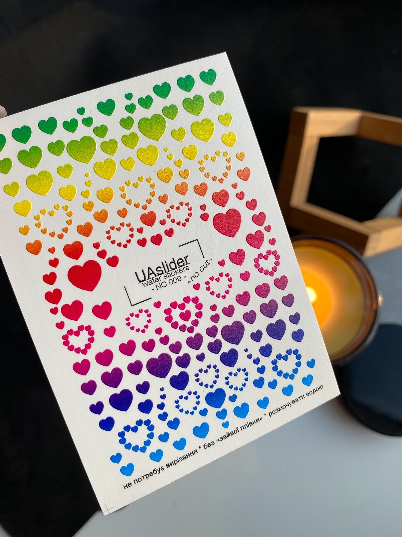 Nagel Water Decal NC-009 | Water Slide Nagel Decals Regenboog Hartjes | Kleurrijke Verloop Liefde