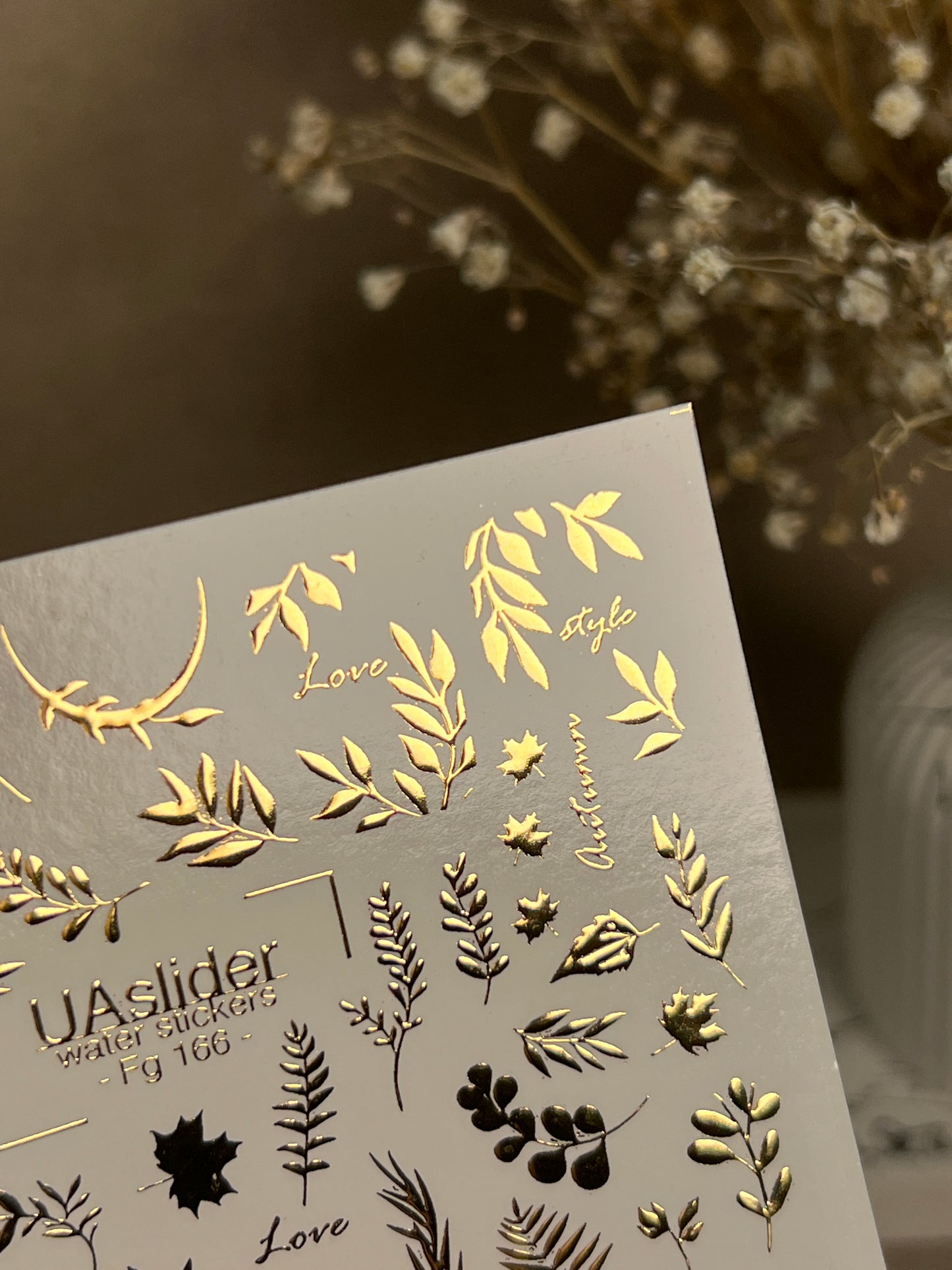 Nagel Wasserabziehbild Fg-166 | Goldfolie Wasserabzieh-Nagelaufkleber | Herbstblätter & Botanische Akzente