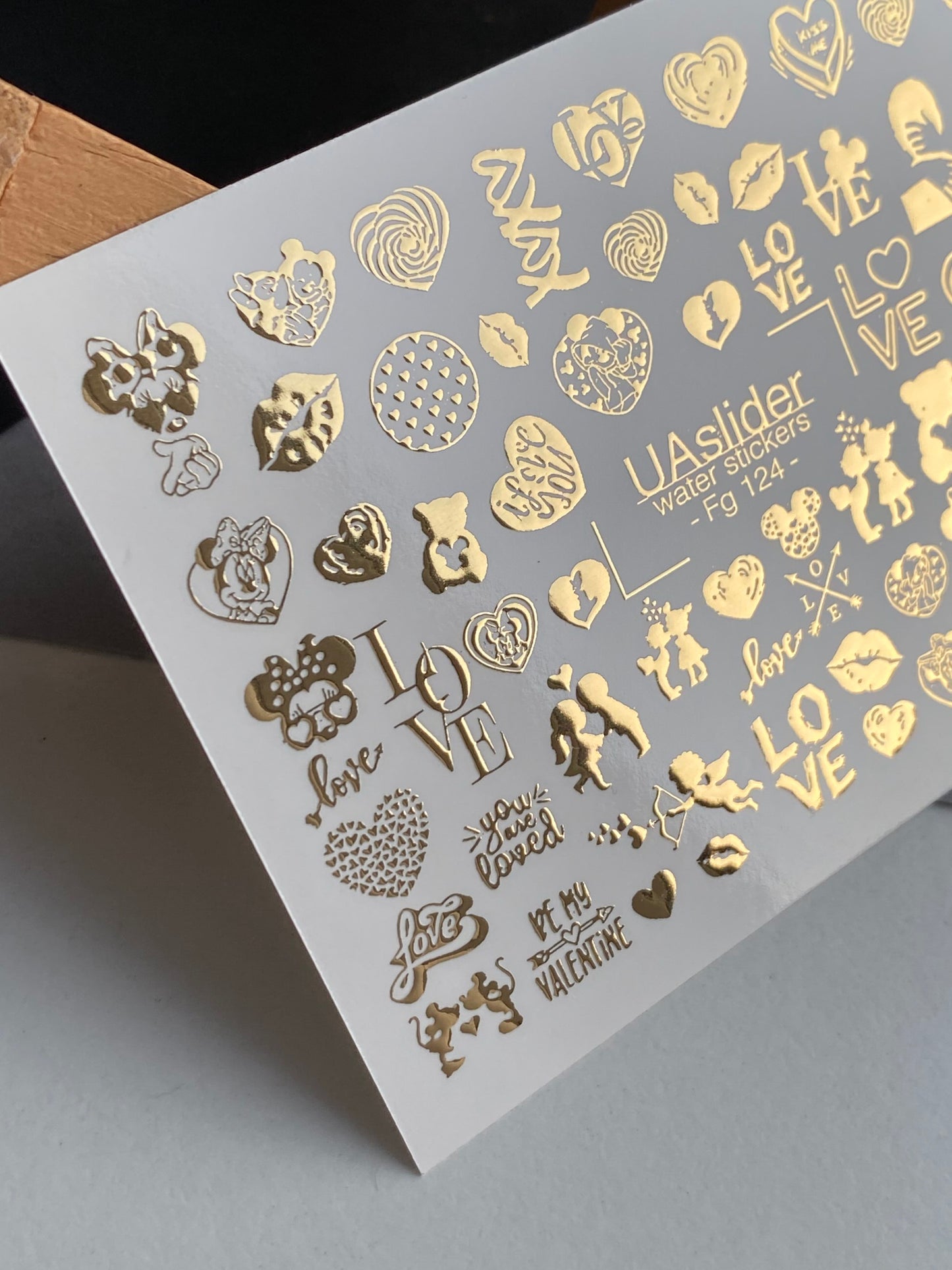 Nagel Water Decal Fg-124 | Water Slide Nagel Decals met Gouden Hartjes & Liefdescitaten | Romantische Valentijn