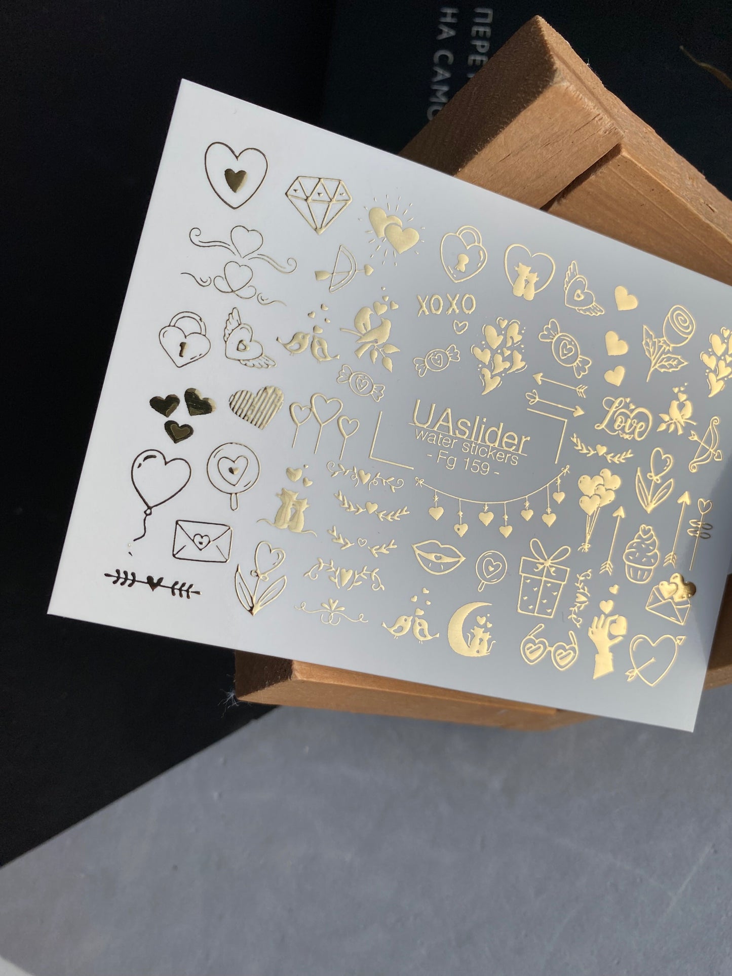 Nagel Water Decal Fg-159 | Gouden Folie Water Slide Nagel Decals | Romantische Liefde & Schattige Accenten