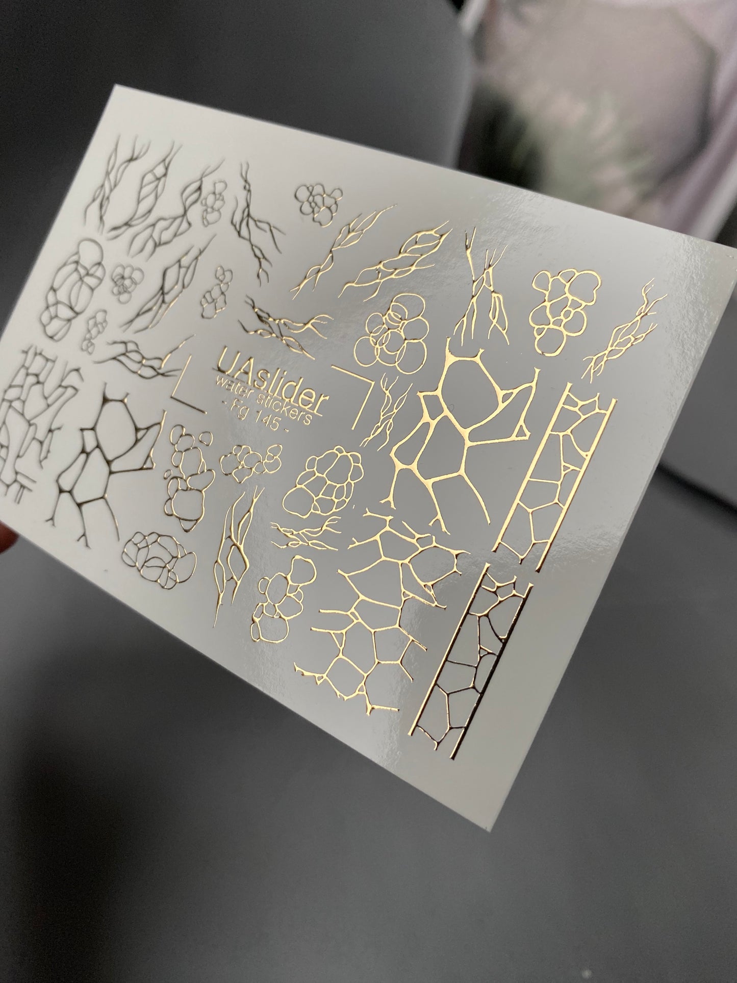 Nagel Wasserabziehbild Fg-145 | Wasserfolien Nagelabziehbilder mit goldenen Rissen und abstrakten Netzmustern | Moderne Nagelkunst