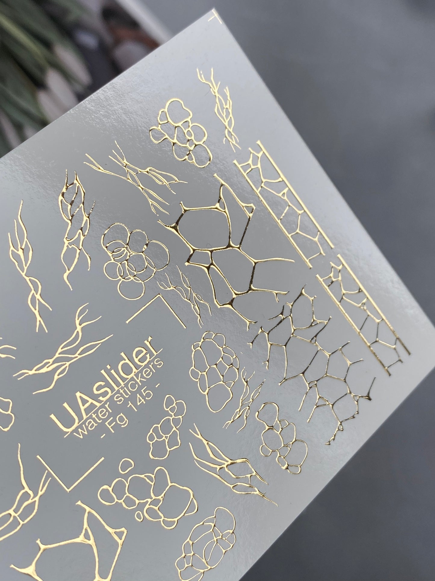 Nagel Wasserabziehbild Fg-145 | Wasserfolien Nagelabziehbilder mit goldenen Rissen und abstrakten Netzmustern | Moderne Nagelkunst