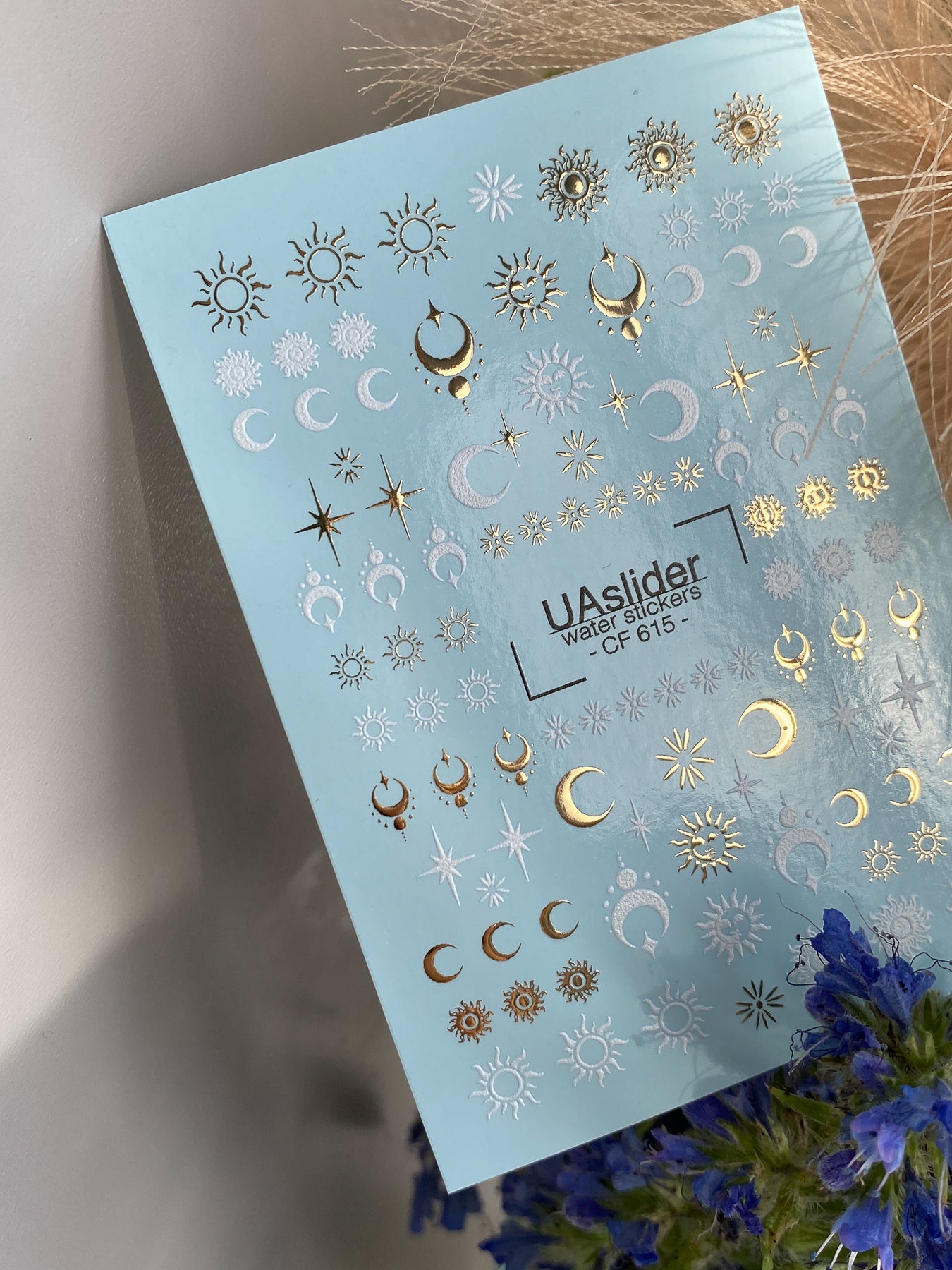 Nagel Wasserabziehbild CF-615 | Himmlische Wasser-Schiebefolien Nagelabziehbilder | Mond, Sonne & Sterne Goldfolie