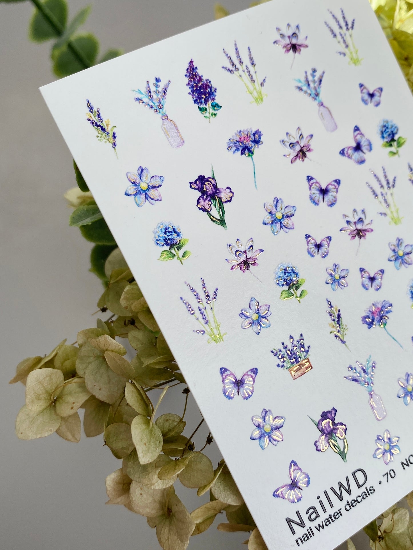 Nagel Water Decal 70 NailWD | Water Transfer Nagel Decals Lavendel & Vlinders | Romantische Bloemenkunst