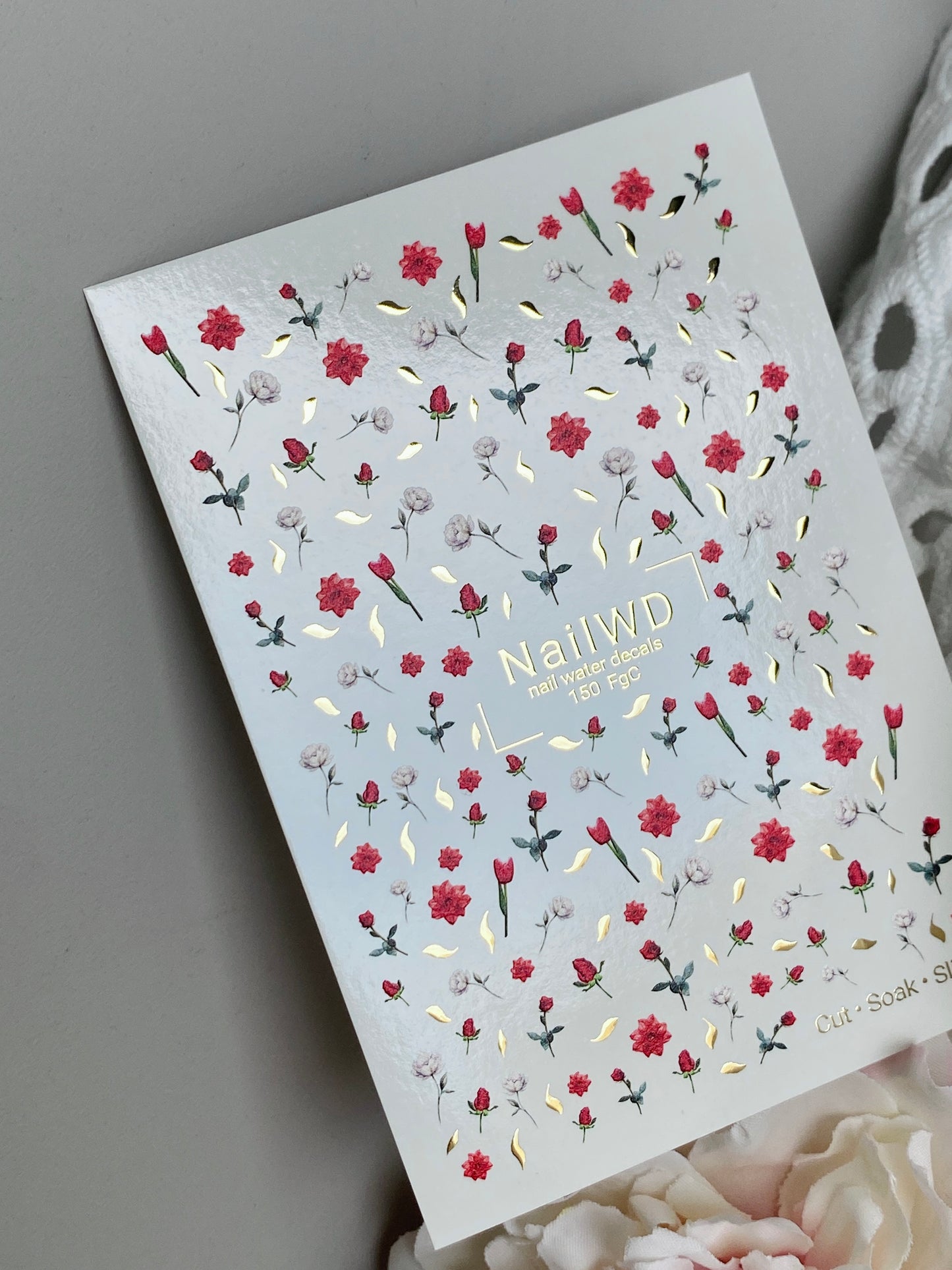 Adesivo para Unhas 150 Nail WD | Adesivos para Unhas com Transferência de Água Rosas Vermelhas e Brancas | Arte de Unhas Floral Romântica