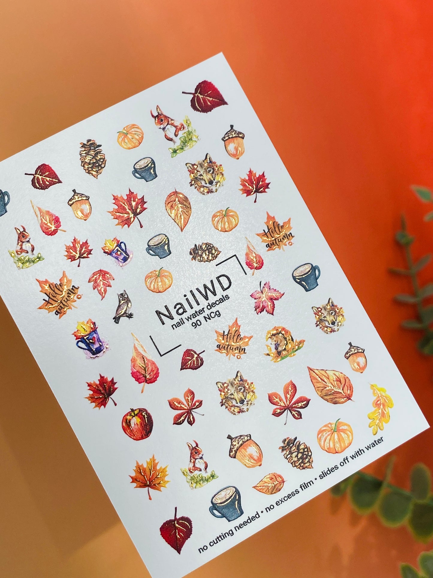Nálepka na nehty 90 NailWD | Vodní obtisky na nehty Podzimní zvířata a listy | Pohodové podzimní nehtové umění
