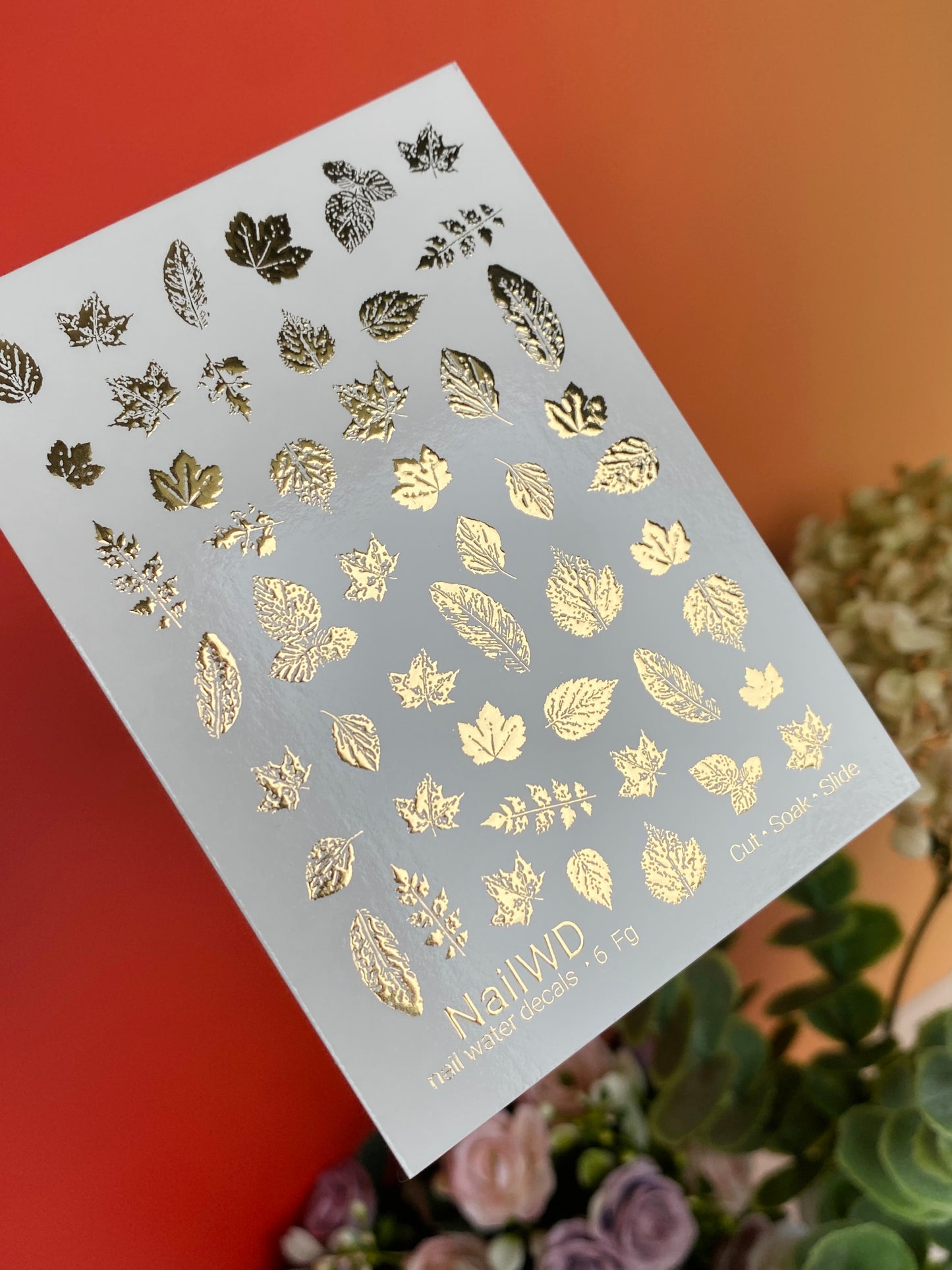 Nálepka na nehty 6 NailWD | Vodní nálepky na nehty se zlatými listy | Podzimní botanické nehtové umění