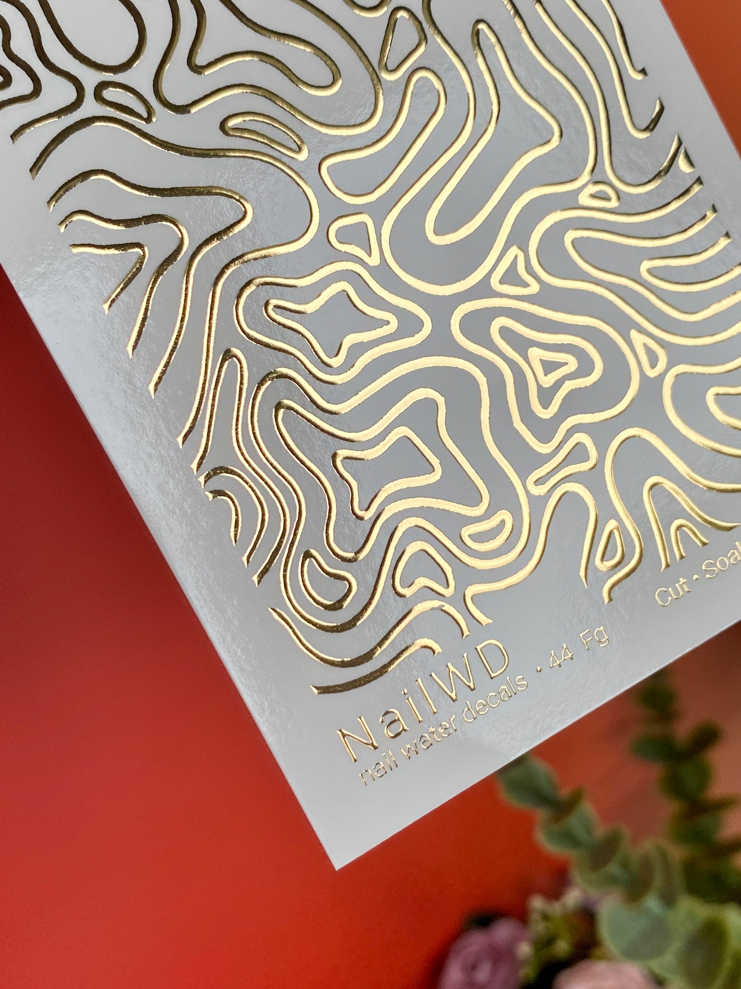 Nagel Wasserabziehbild 44 NailWD | Abstrakte Wasserfolien Nagelabziehbilder | Goldfolie Flüssige Linienkunst